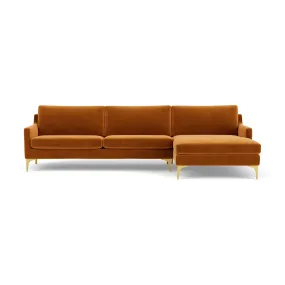 Astha Velvet Right Chaise Sofa (Brass Metal, Matt Amber)