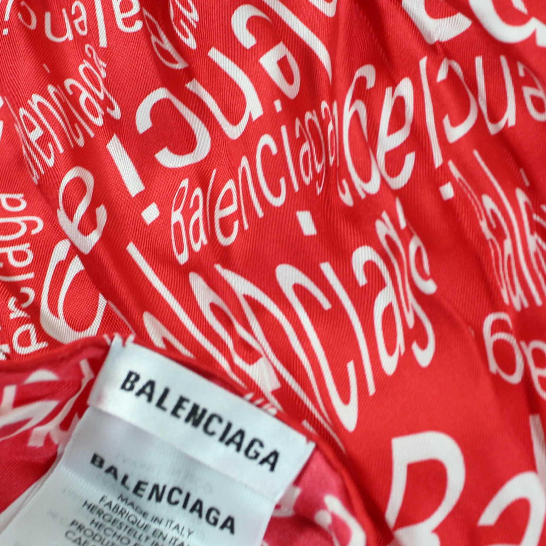 Balenciaga Silk Scarf Red Logo Design SALE