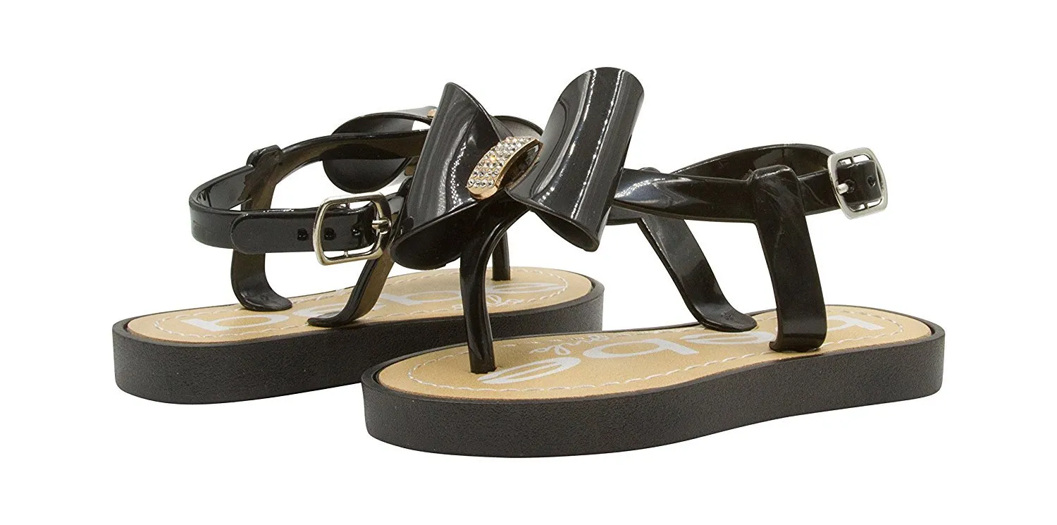 bebe Toddler Girls Vegan Sandals with Bow and Rhinestones