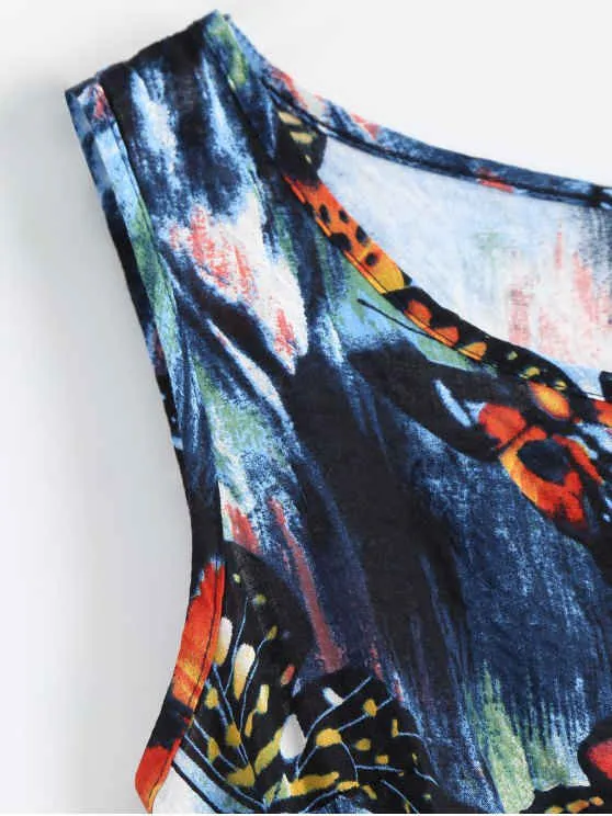 BerryBetty - Cheap Butterfly Painted Drawstring Sleeveless Dress