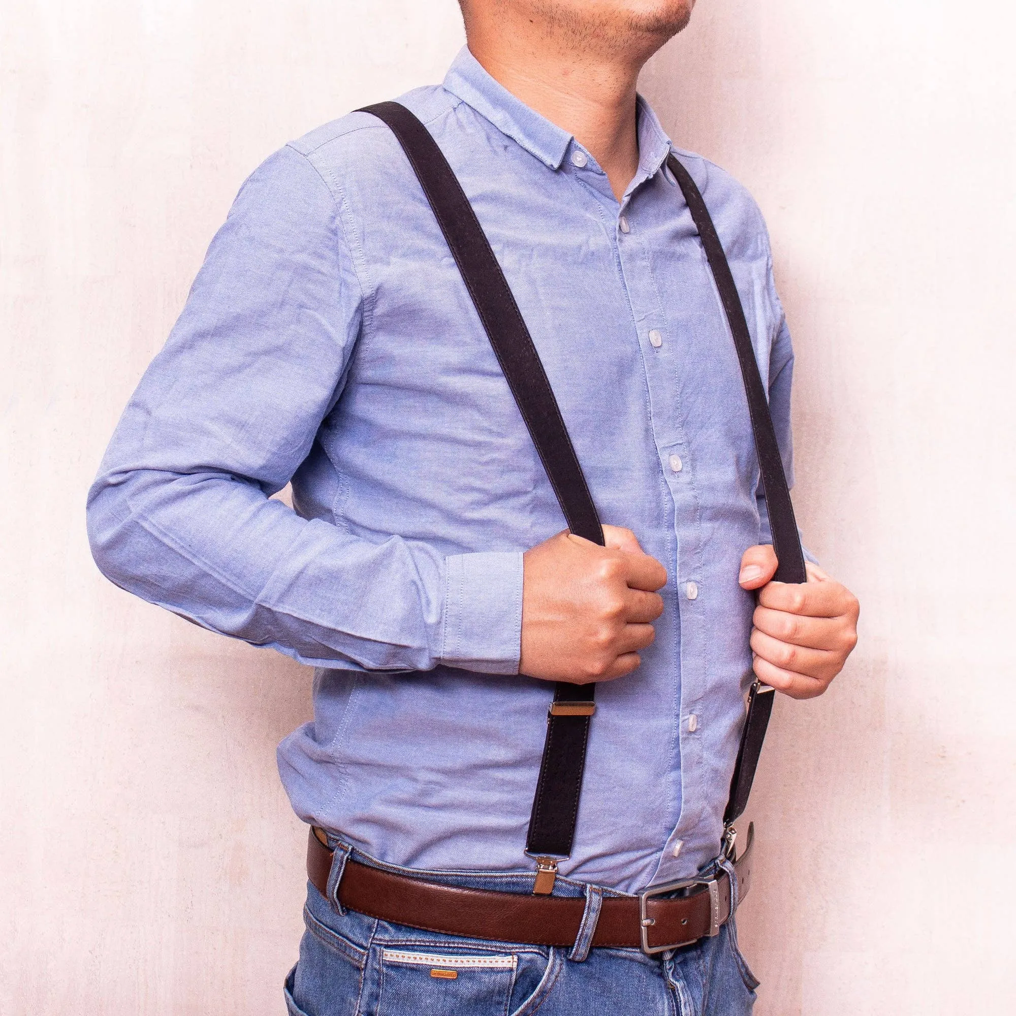 Black Adjustable cork straps men's SUSPENDER L-542-B