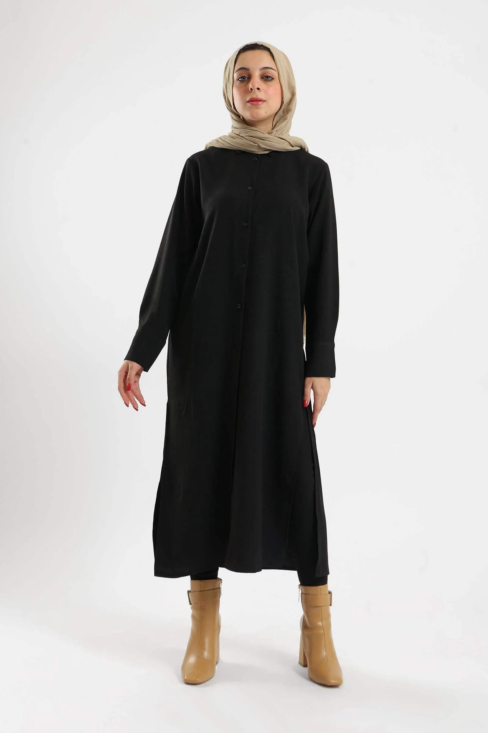 Black Cotton Shirt Dress
