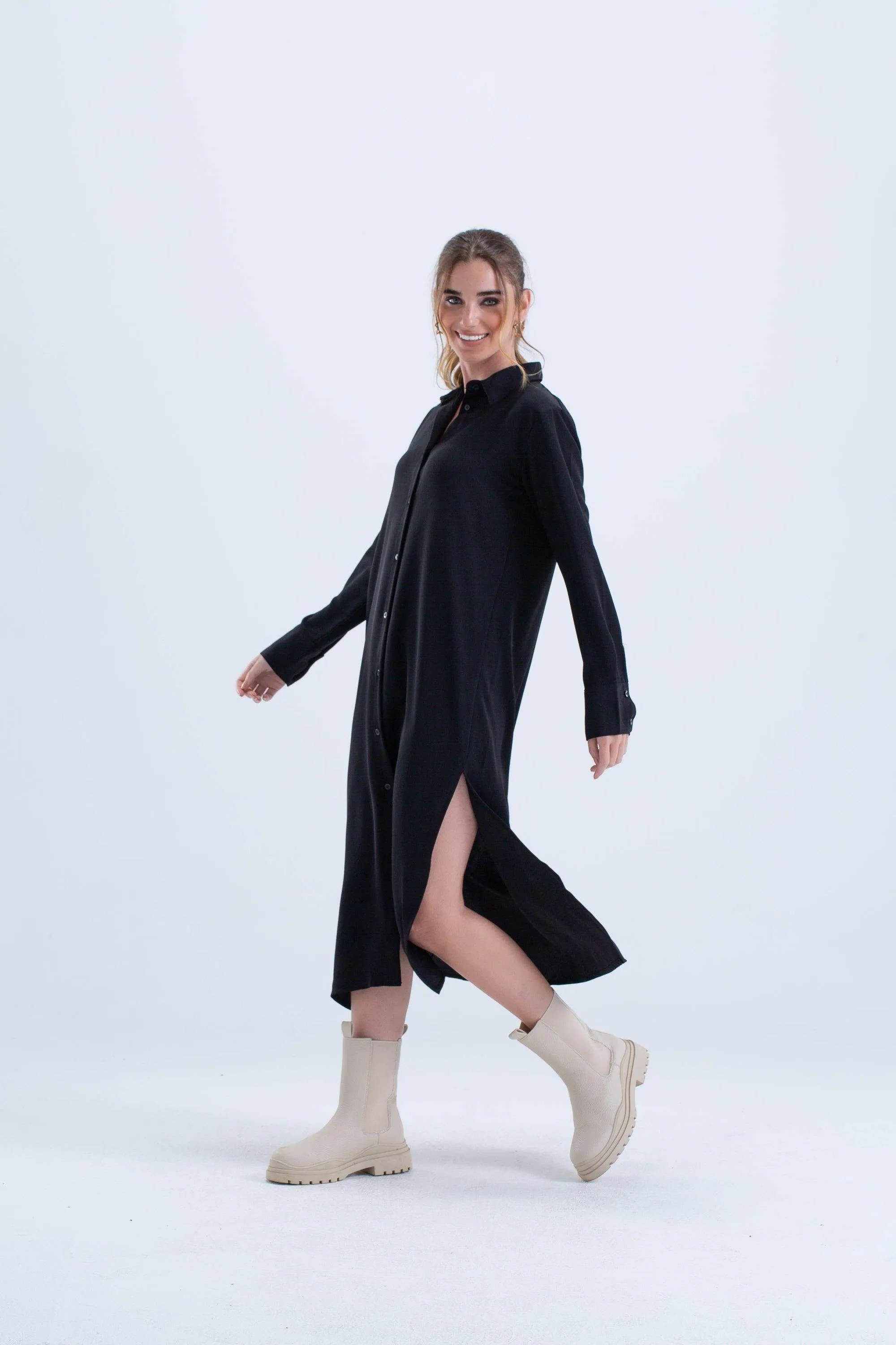 Black Cotton Shirt Dress