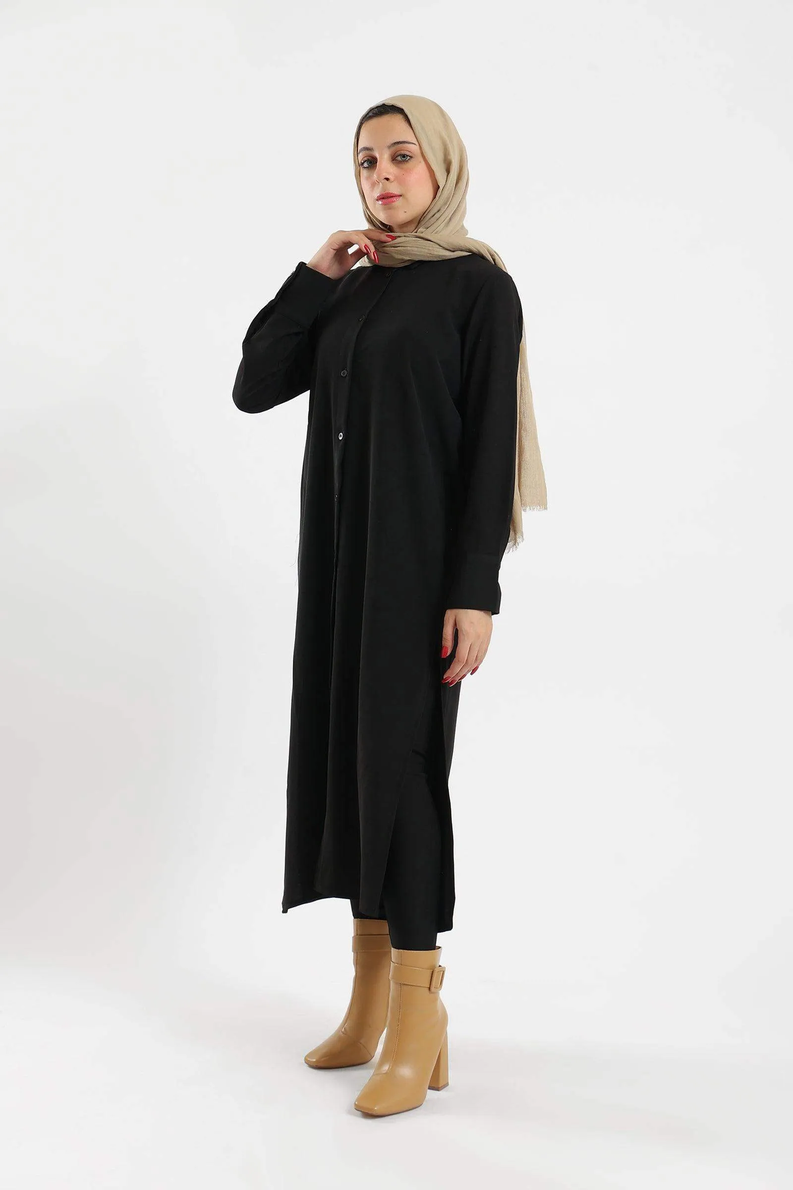 Black Cotton Shirt Dress