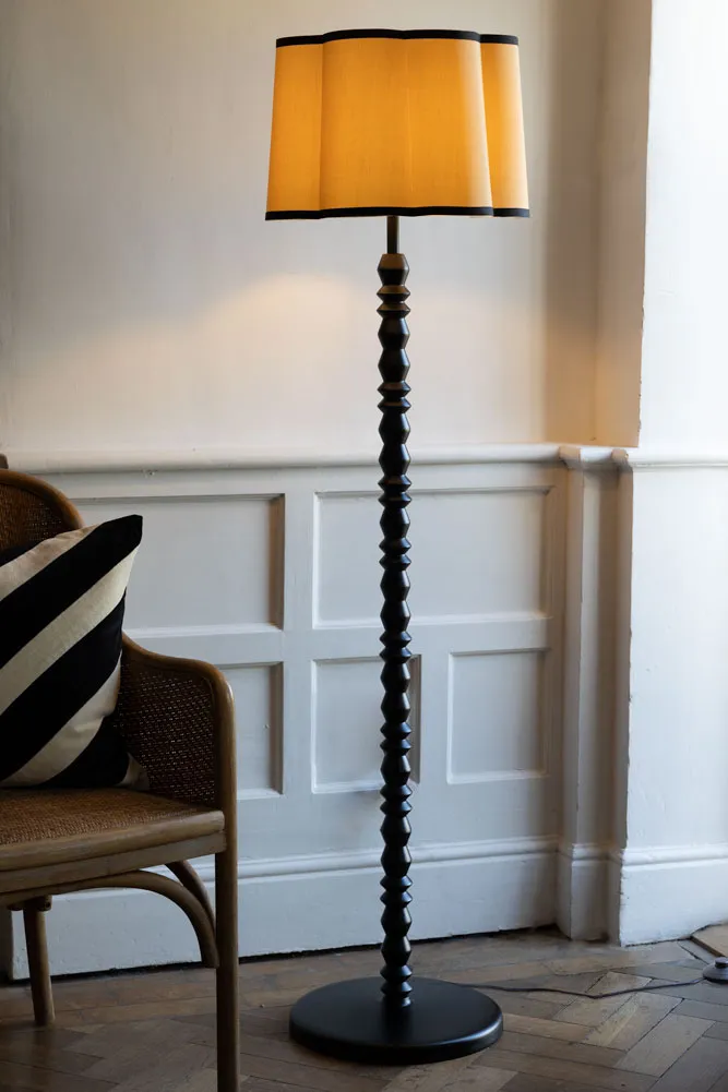 Black Spindle Floor Lamp With Scalloped Shade