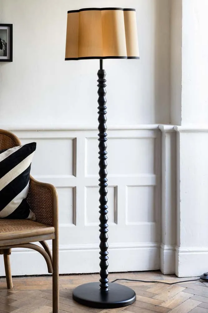 Black Spindle Floor Lamp With Scalloped Shade