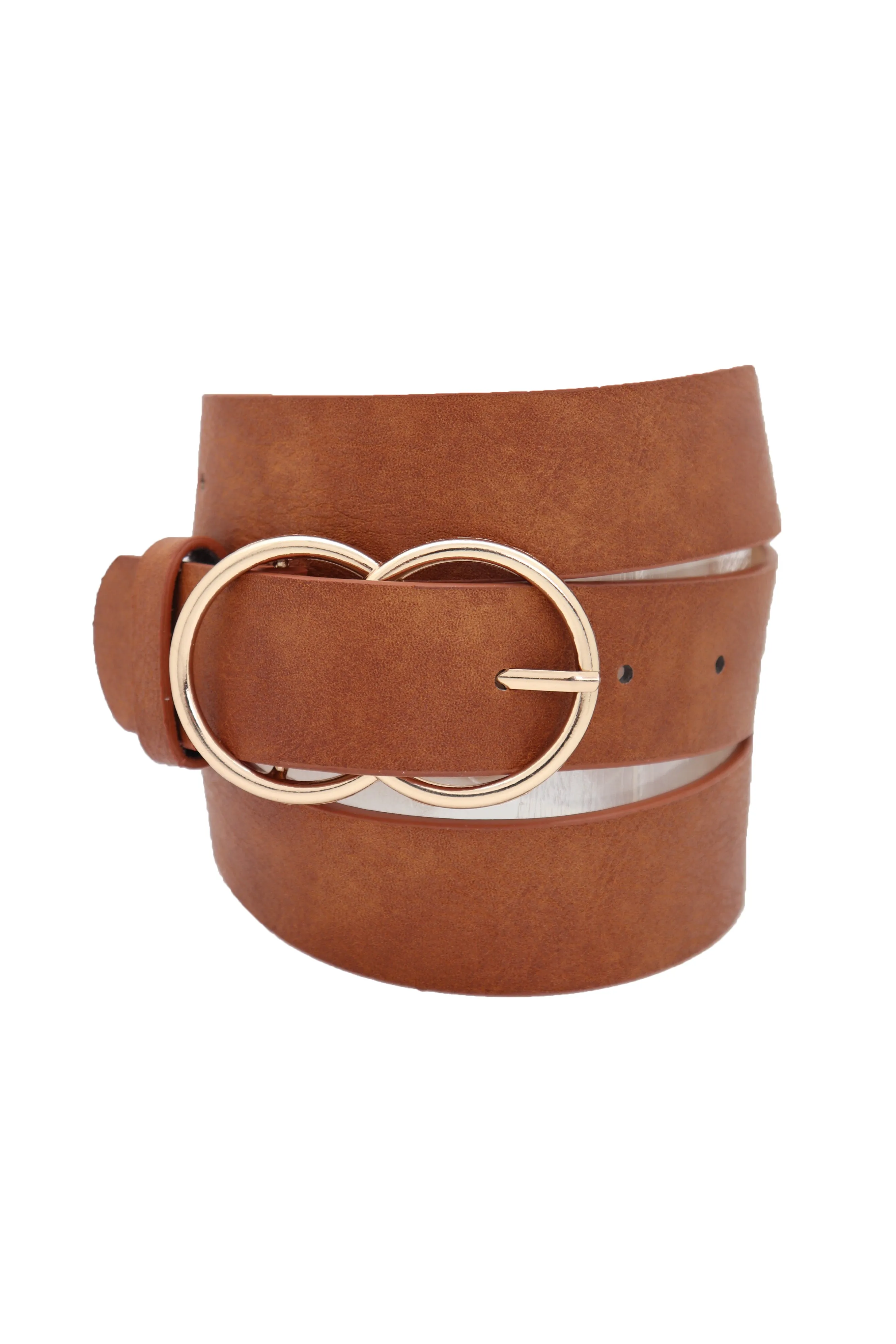 Brown Color Faux Leather Fashion Belt Hip Waist Gold Metal Buckle Size M L
