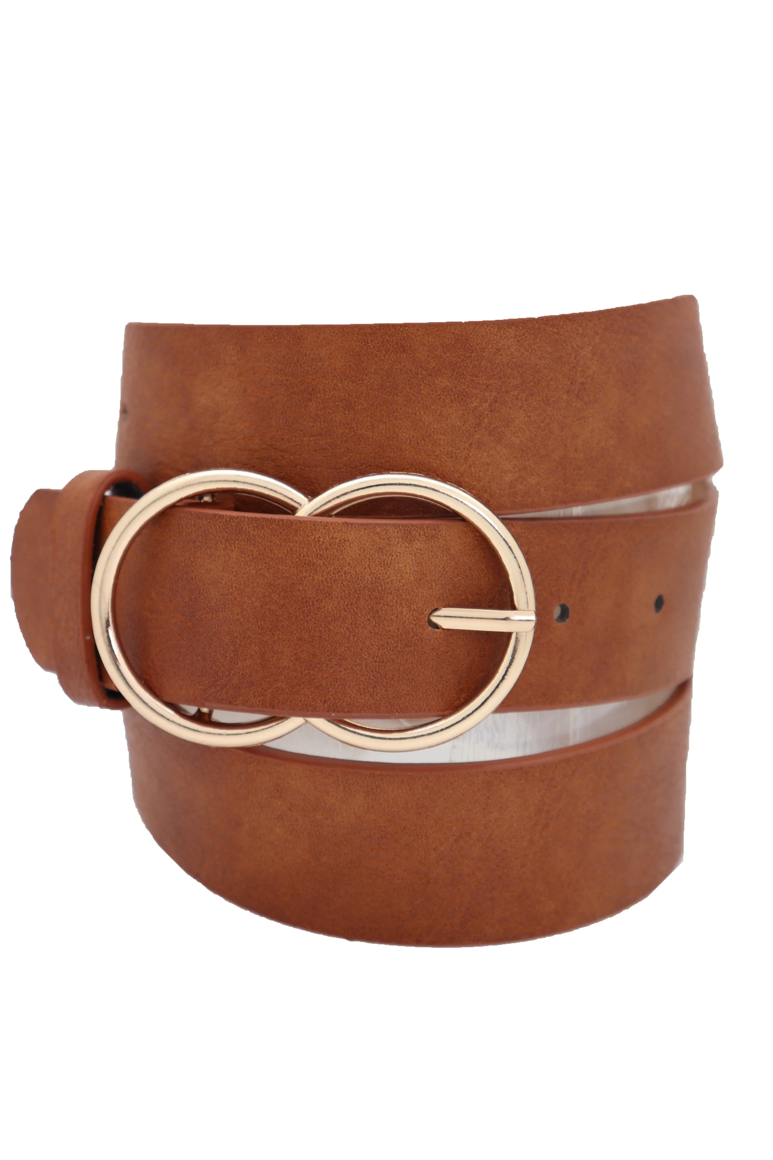 Brown Color Faux Leather Fashion Belt Hip Waist Gold Metal Buckle Size M L