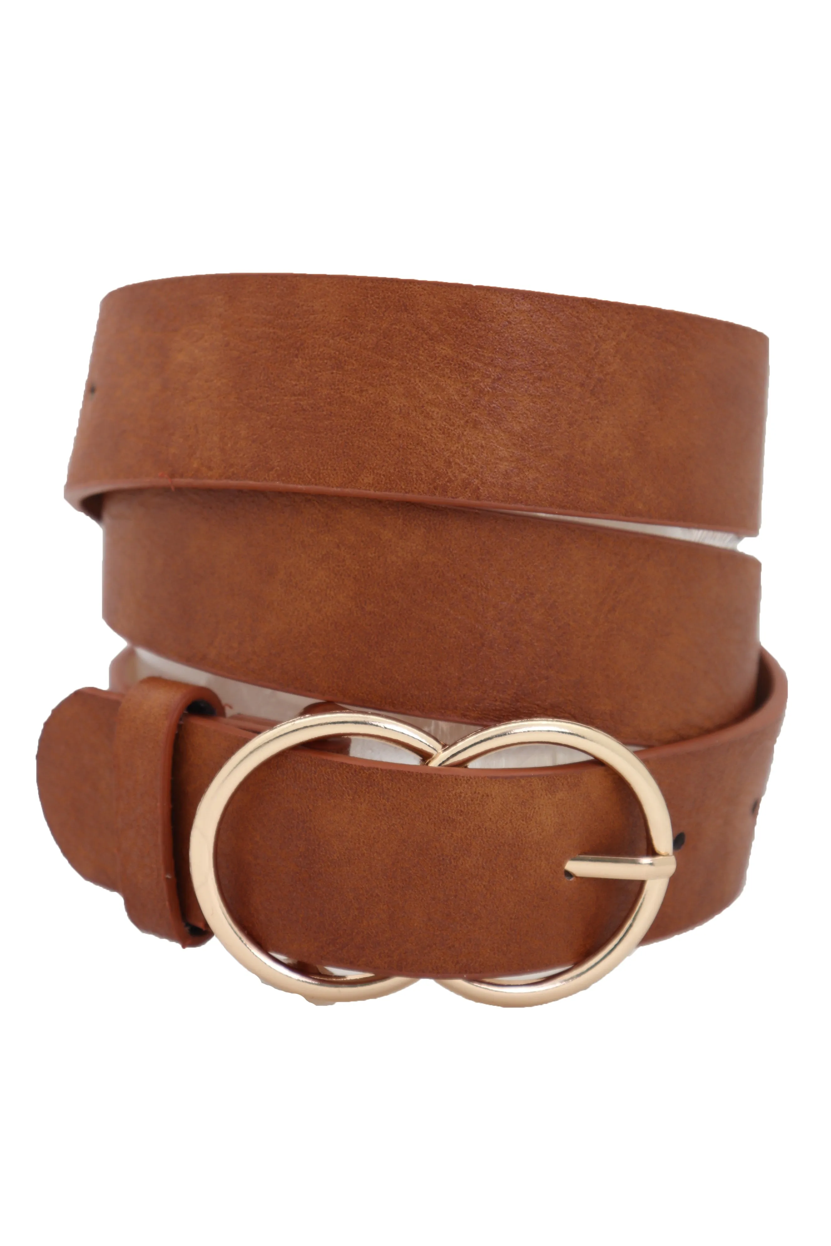 Brown Color Faux Leather Fashion Belt Hip Waist Gold Metal Buckle Size M L