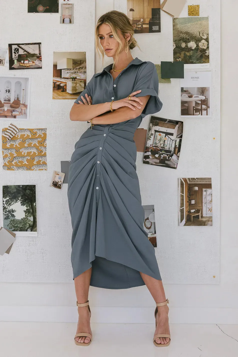 Brynlee Ruched Dress in Blue - FINAL SALE