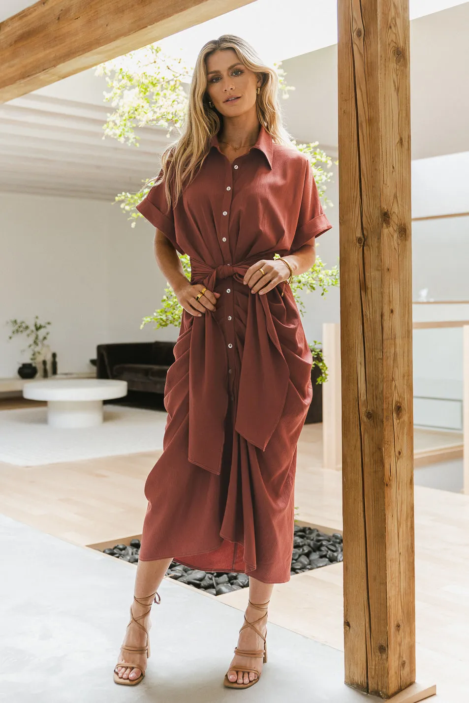 Brynlee Ruched Dress in Clay - FINAL SALE