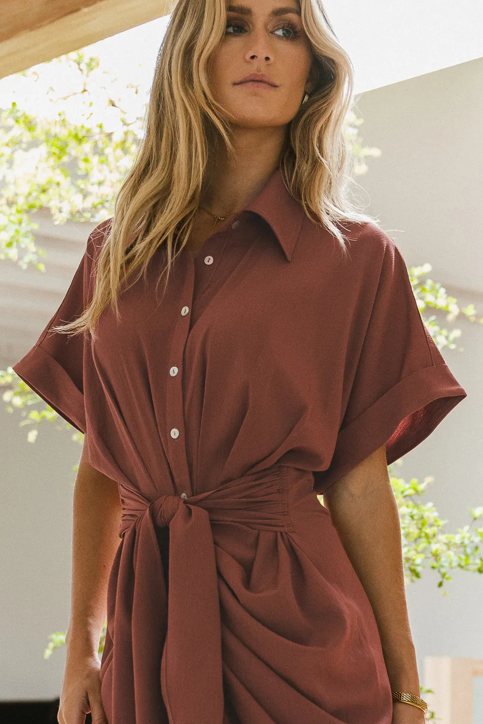 Brynlee Ruched Dress in Clay - FINAL SALE