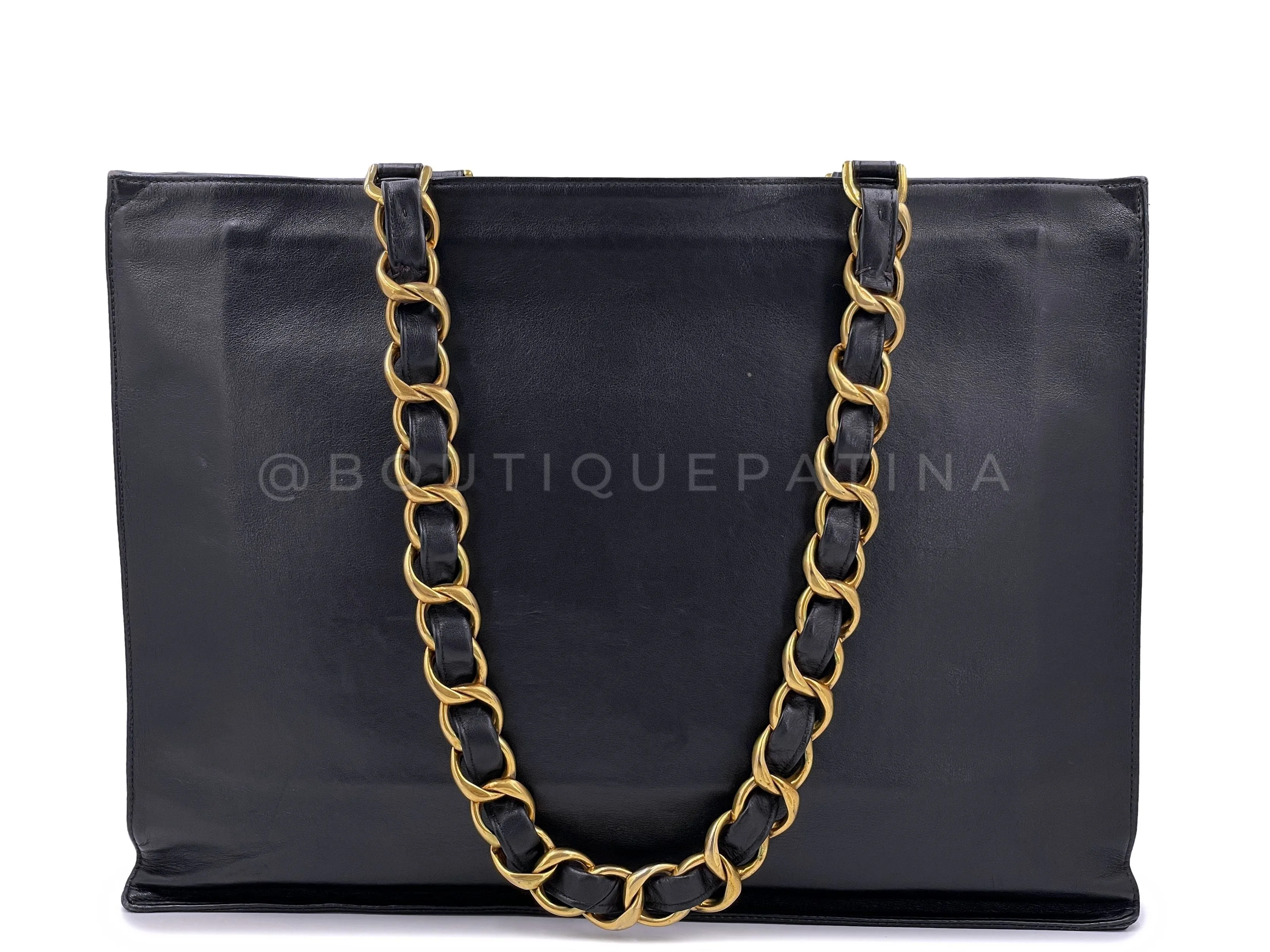 Chanel 1995 Vintage Black Chunky Chain Shopper Tote Bag Calfskin