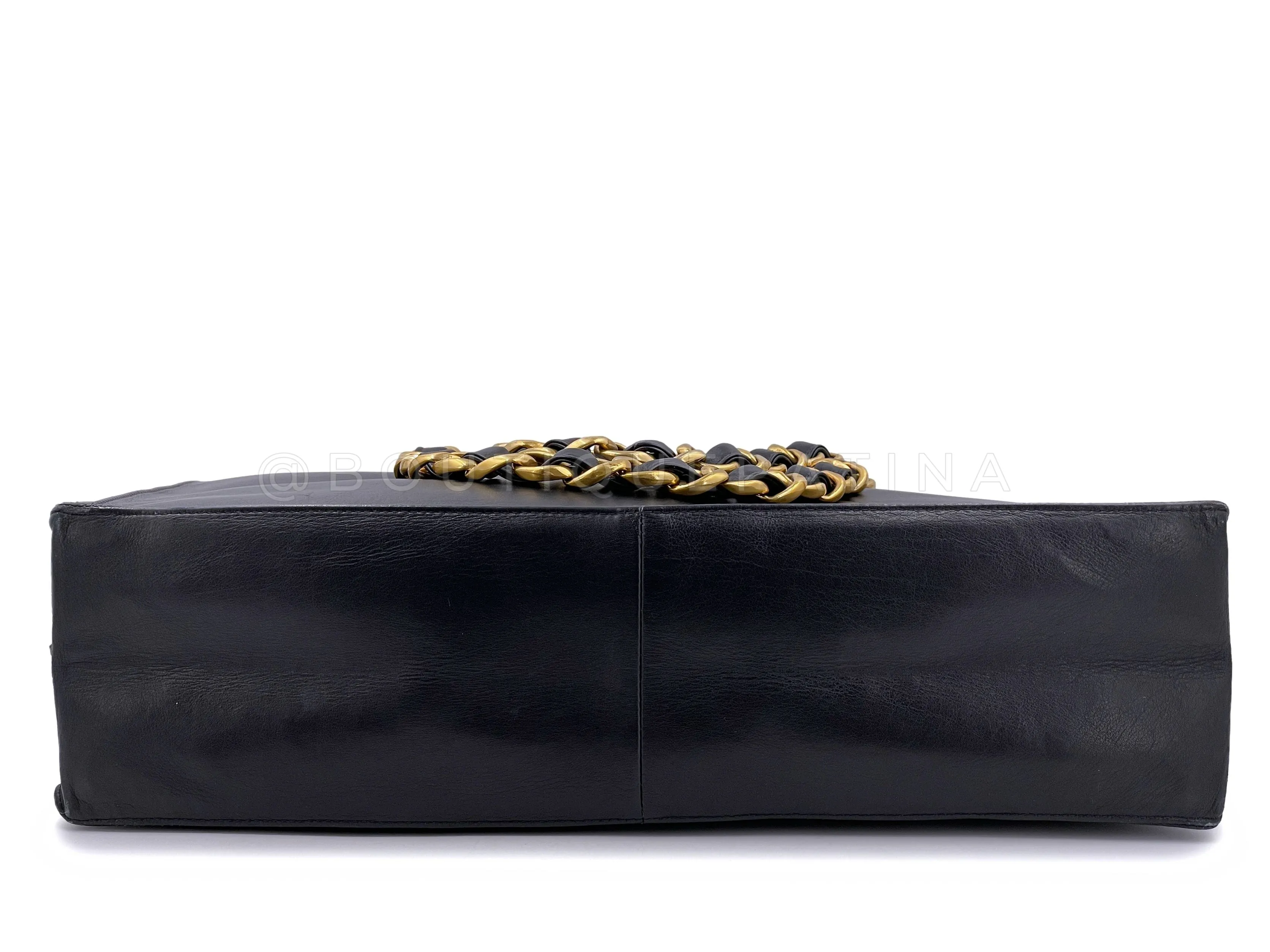 Chanel 1995 Vintage Black Chunky Chain Shopper Tote Bag Calfskin