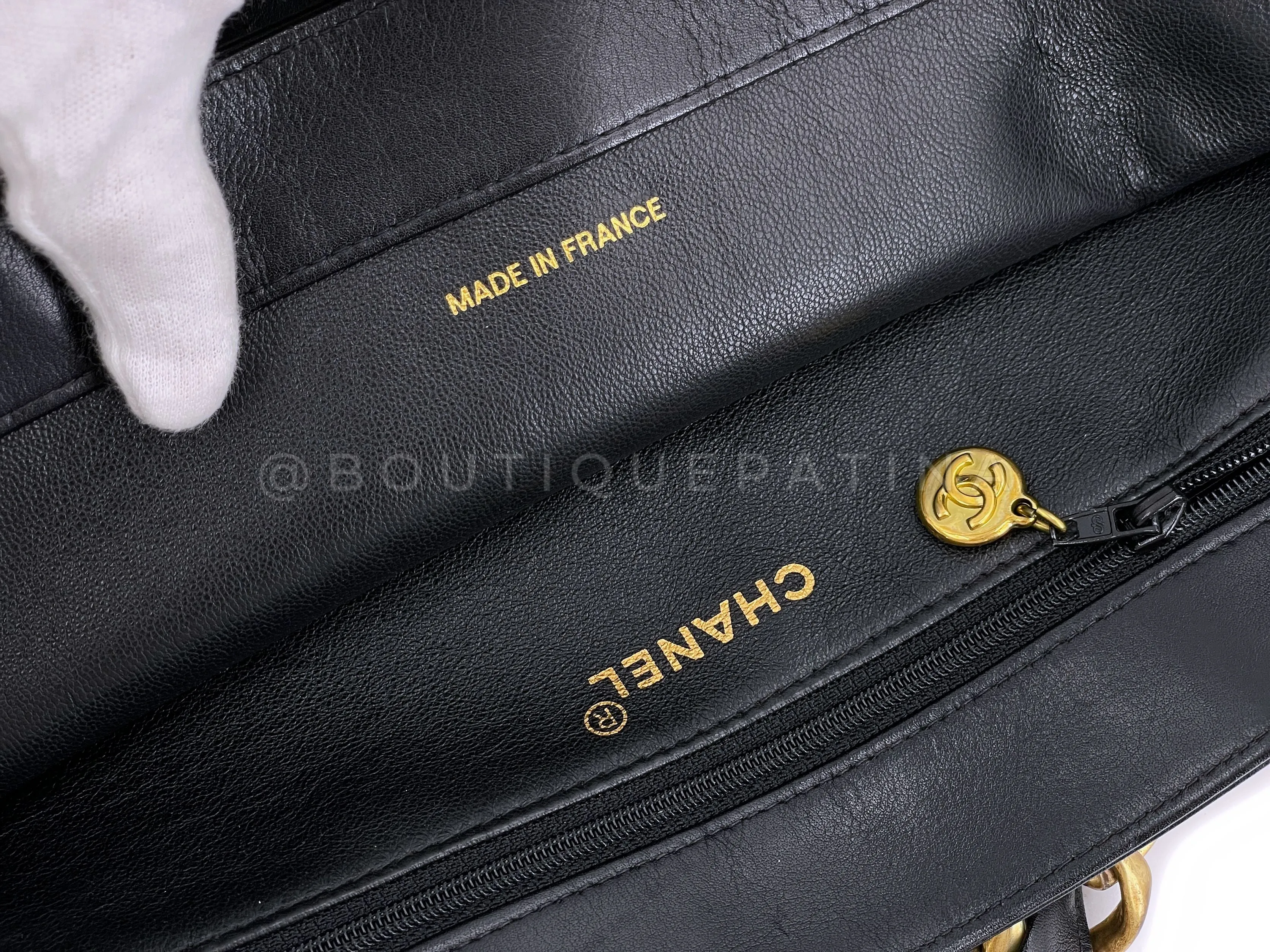 Chanel 1995 Vintage Black Chunky Chain Shopper Tote Bag Calfskin