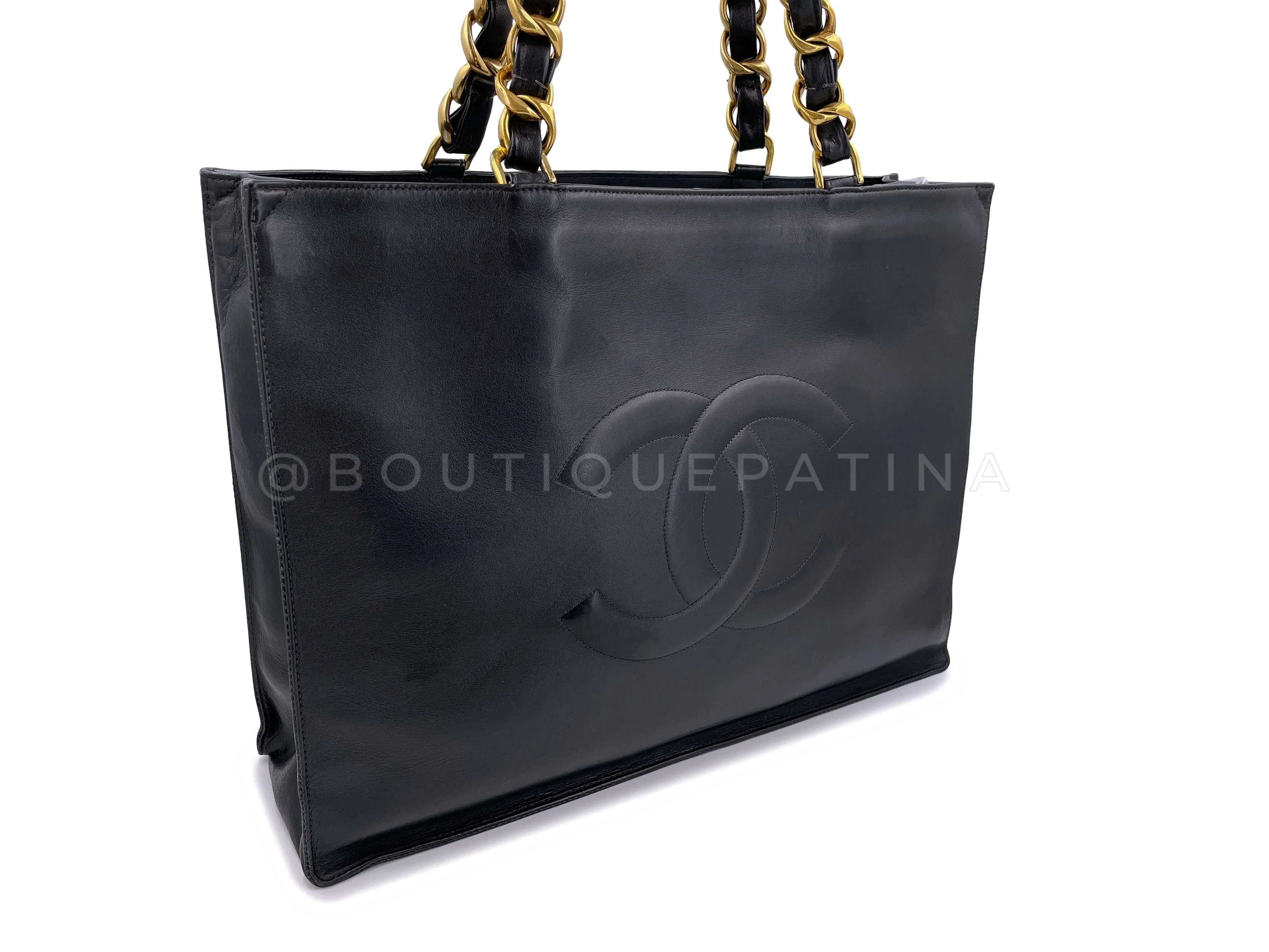 Chanel 1995 Vintage Black Chunky Chain Shopper Tote Bag Calfskin