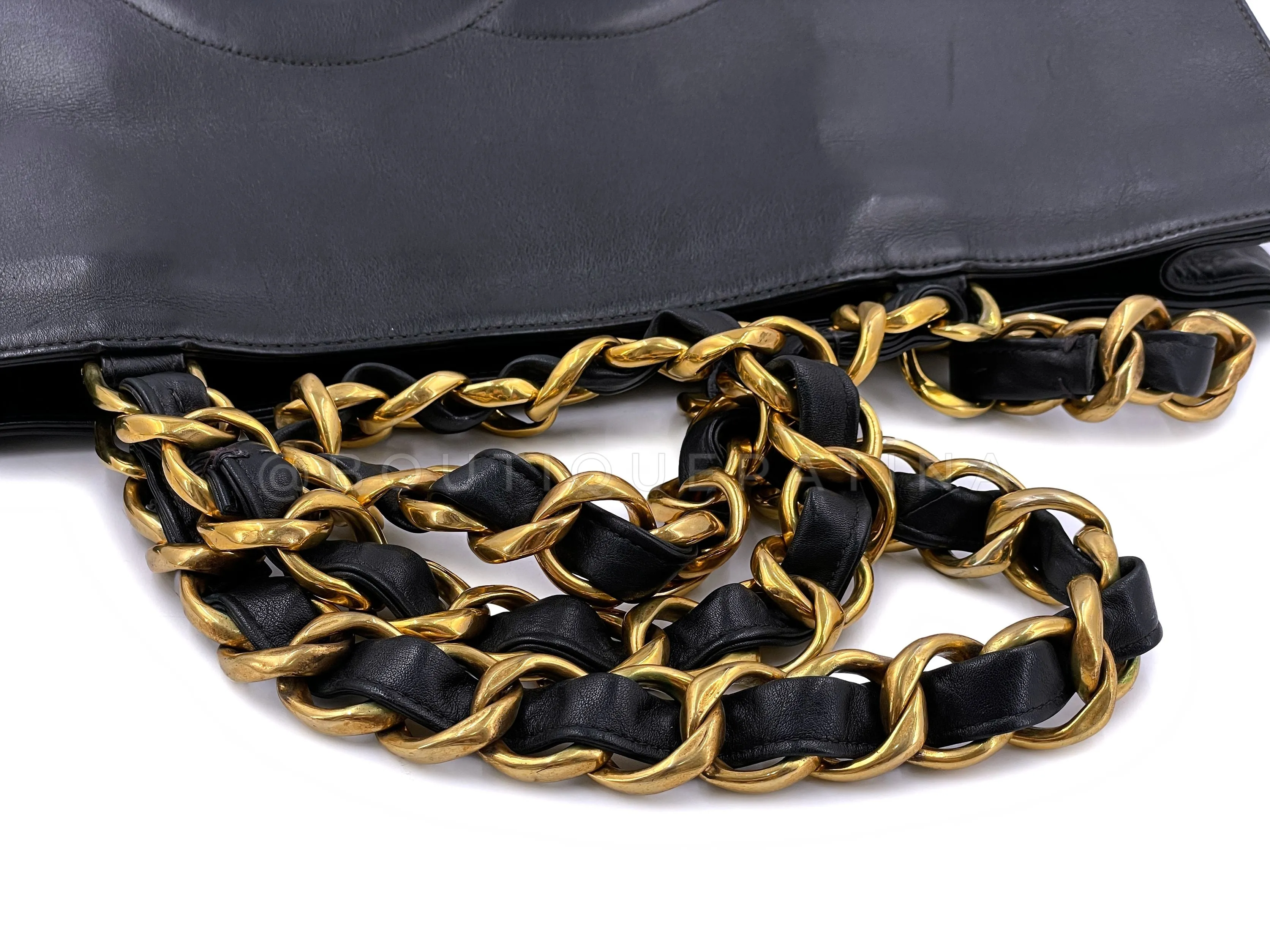 Chanel 1995 Vintage Black Chunky Chain Shopper Tote Bag Calfskin