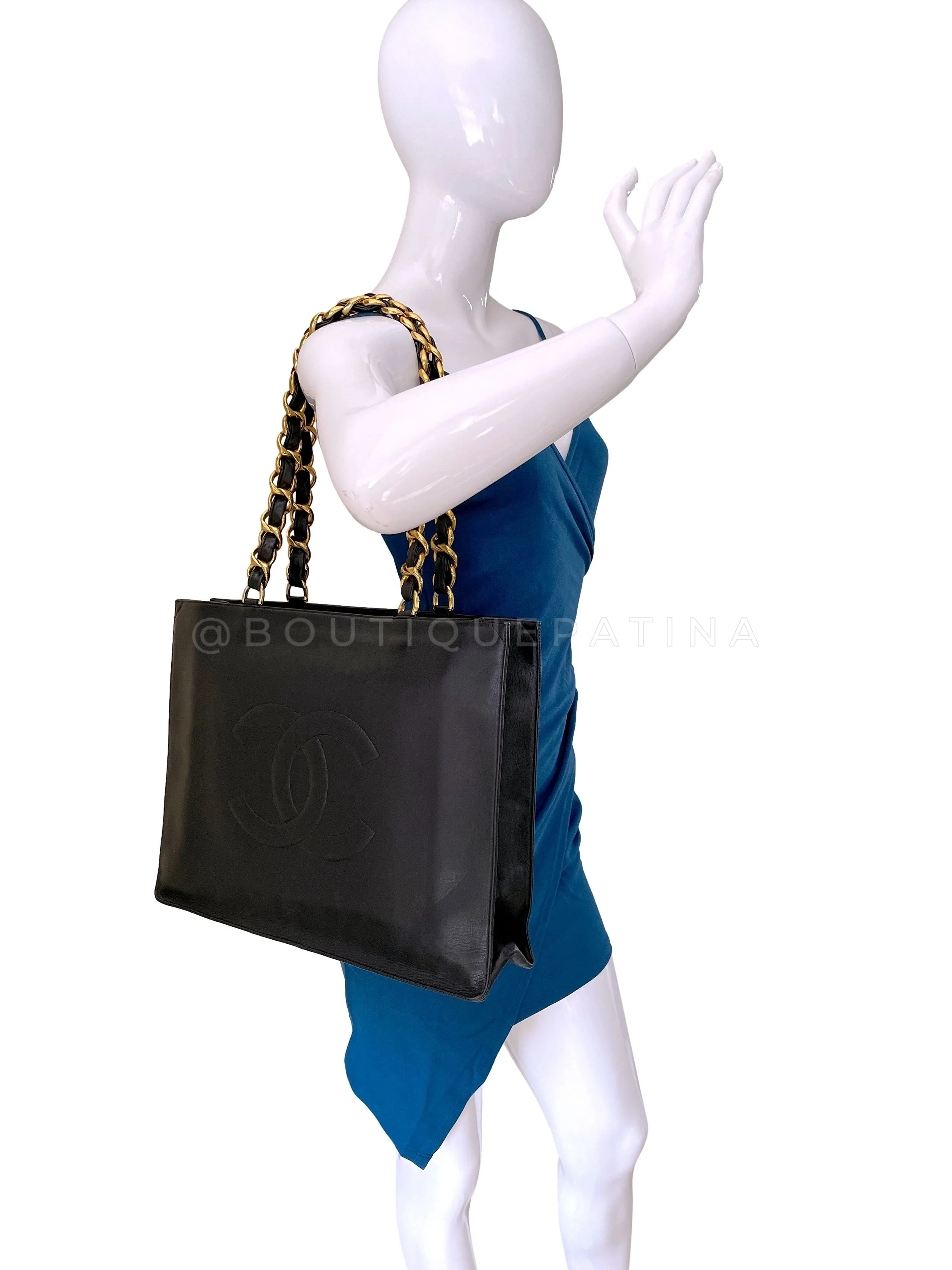 Chanel 1996 Vintage Black Chunky Chain Shopper Tote Bag 24k GHW