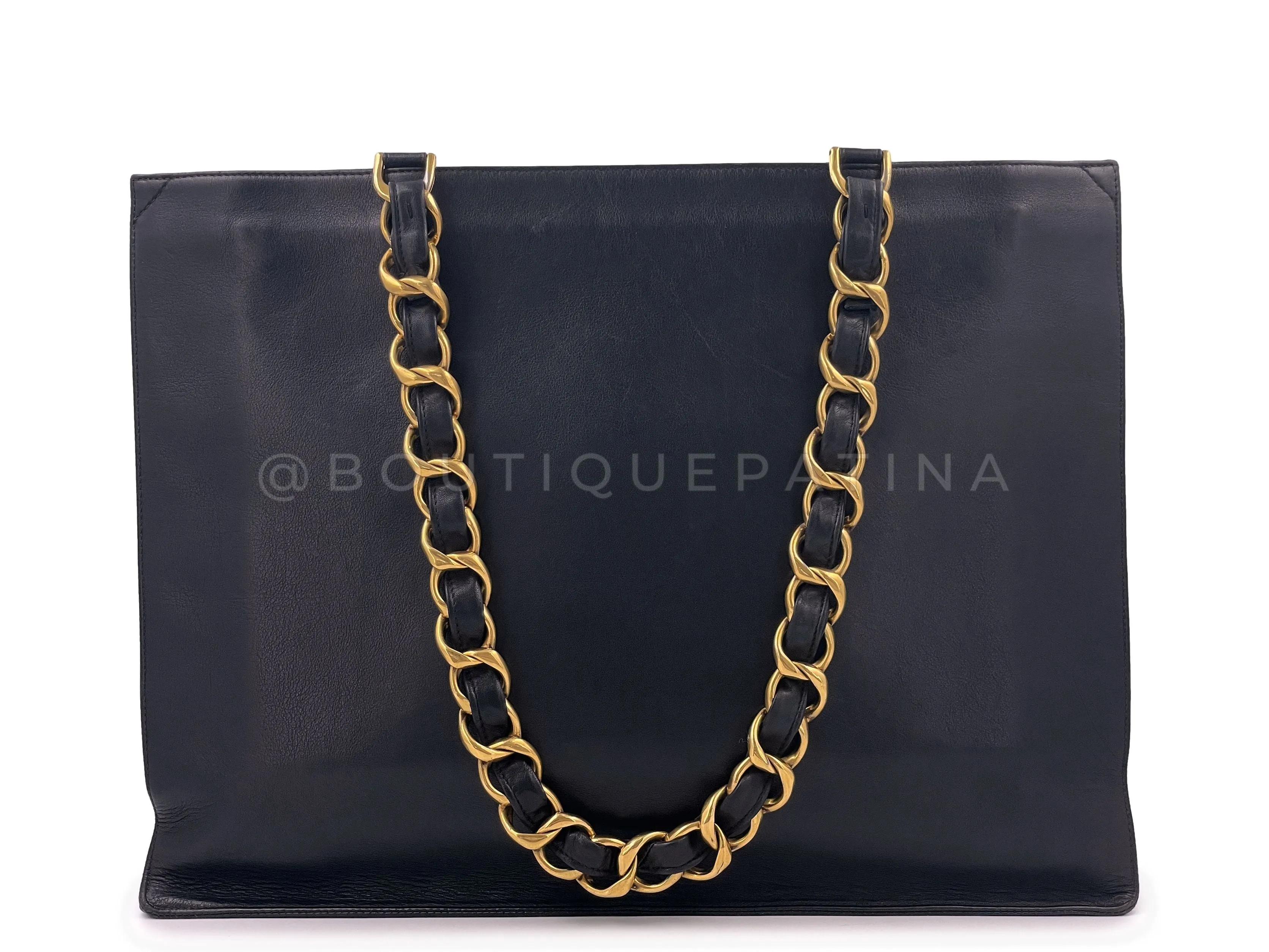 Chanel 1996 Vintage Black Chunky Chain Shopper Tote Bag 24k GHW