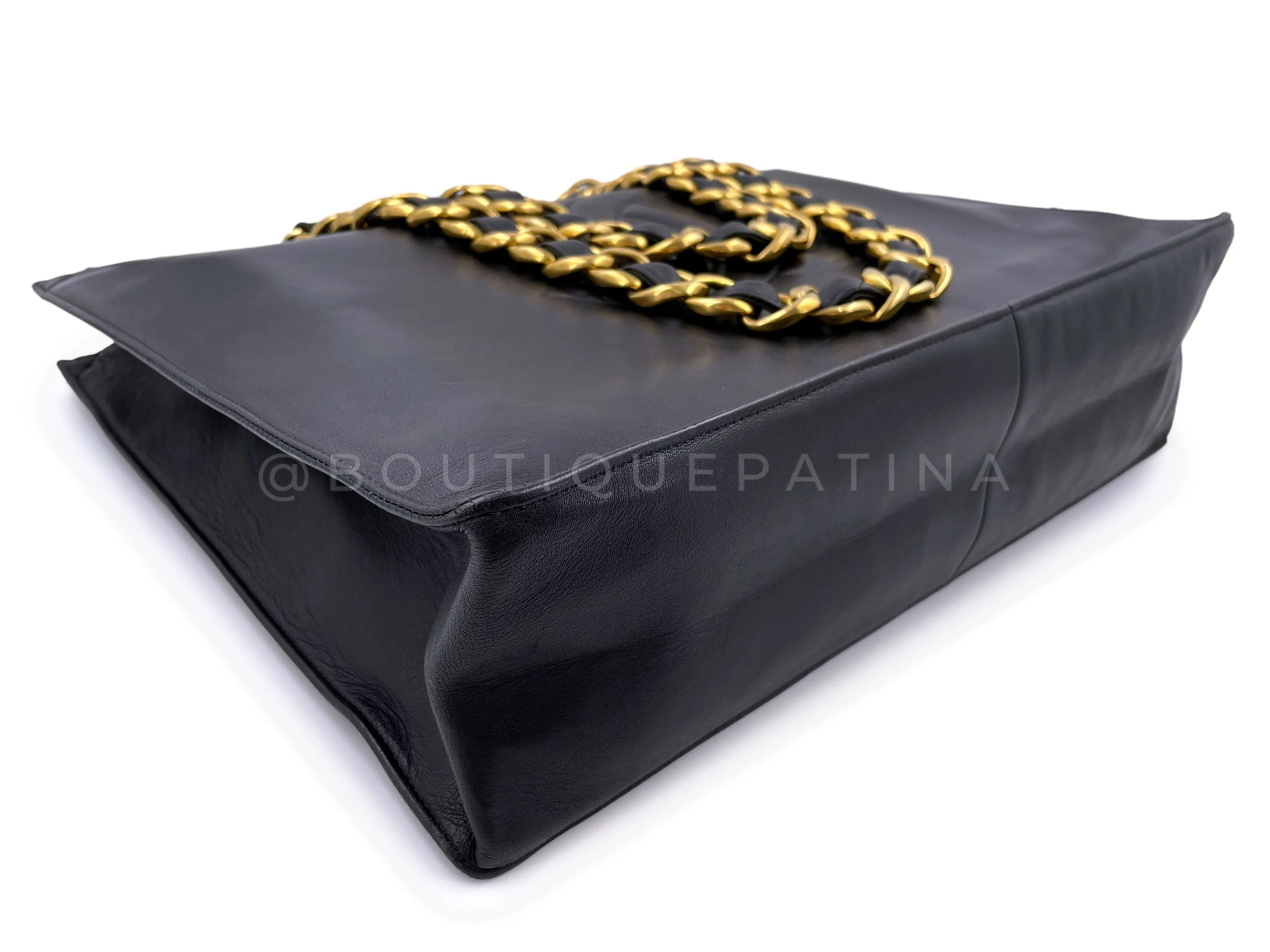 Chanel 1996 Vintage Black Chunky Chain Shopper Tote Bag 24k GHW