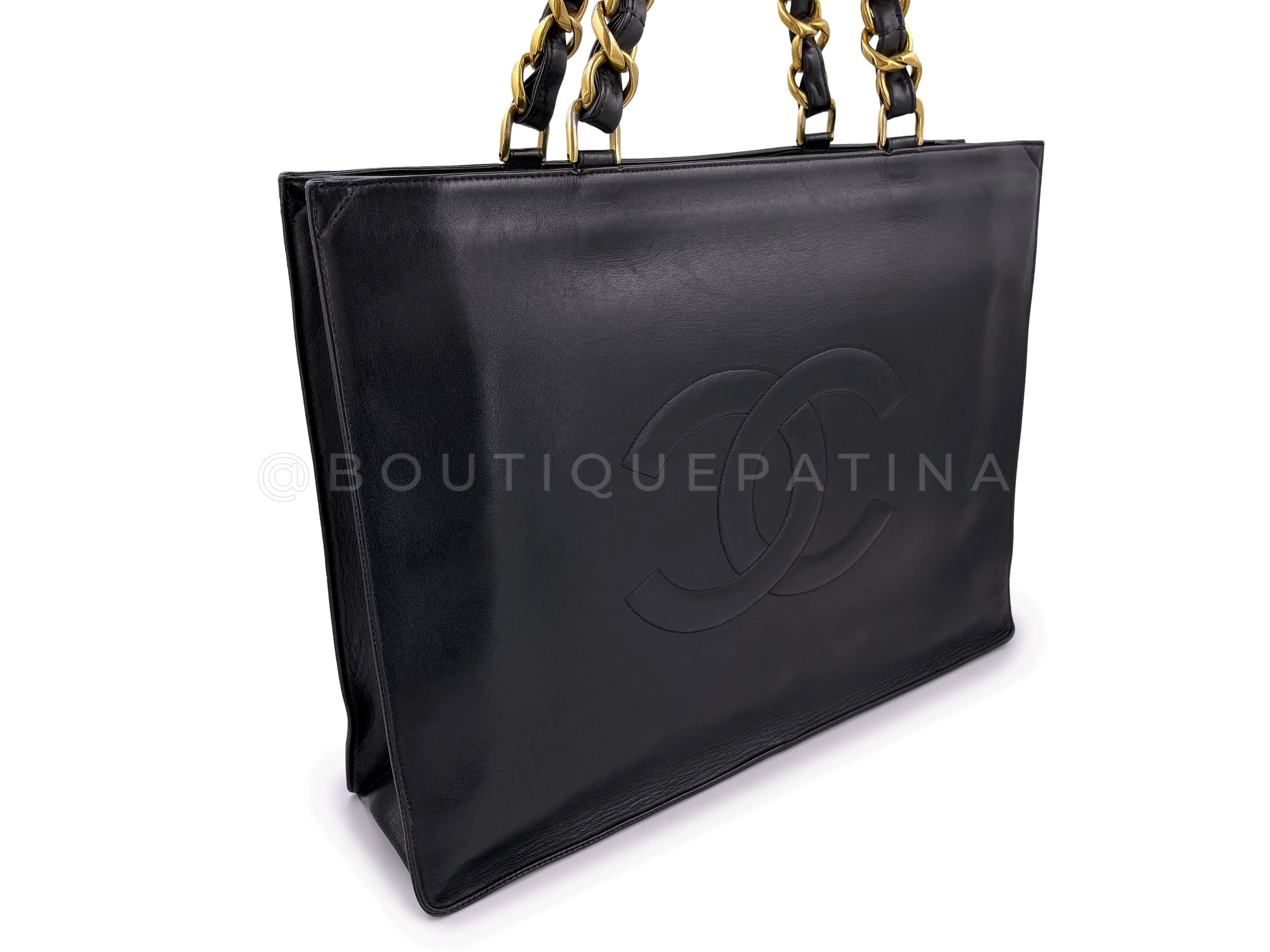 Chanel 1996 Vintage Black Chunky Chain Shopper Tote Bag 24k GHW