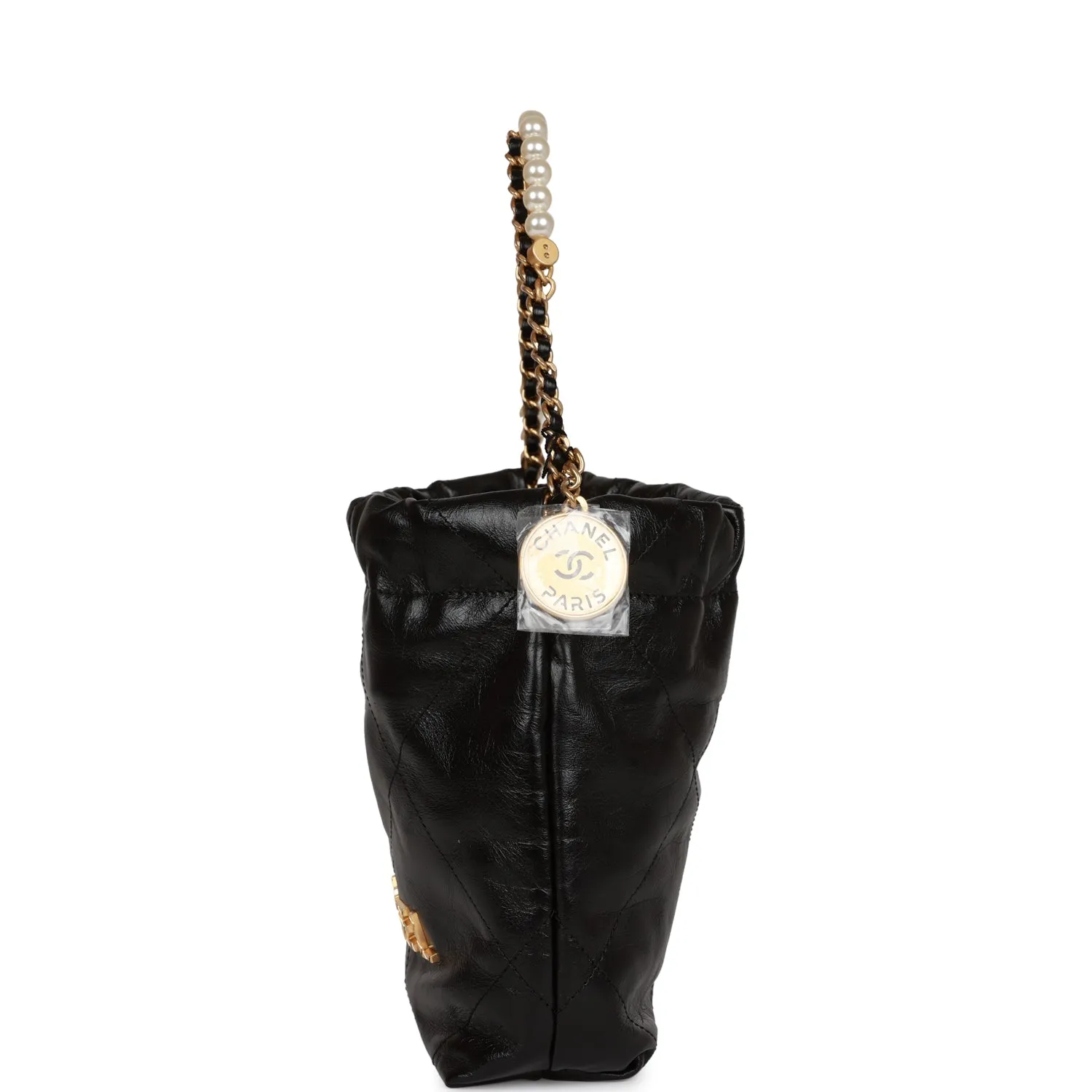 Chanel Mini 22 Bag Black Calfskin and Pearl Antique Gold Hardware