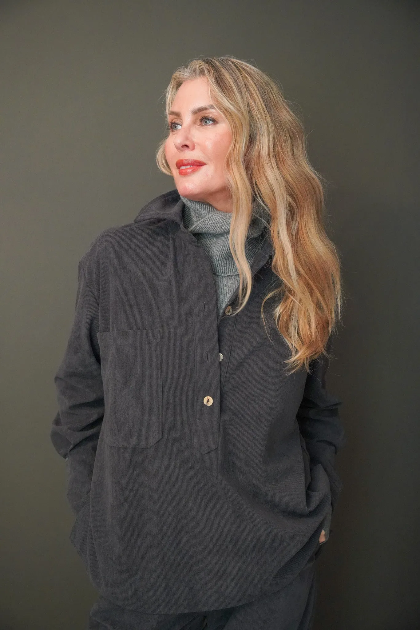 Charcoal Corduroy Large Pocket Shirt