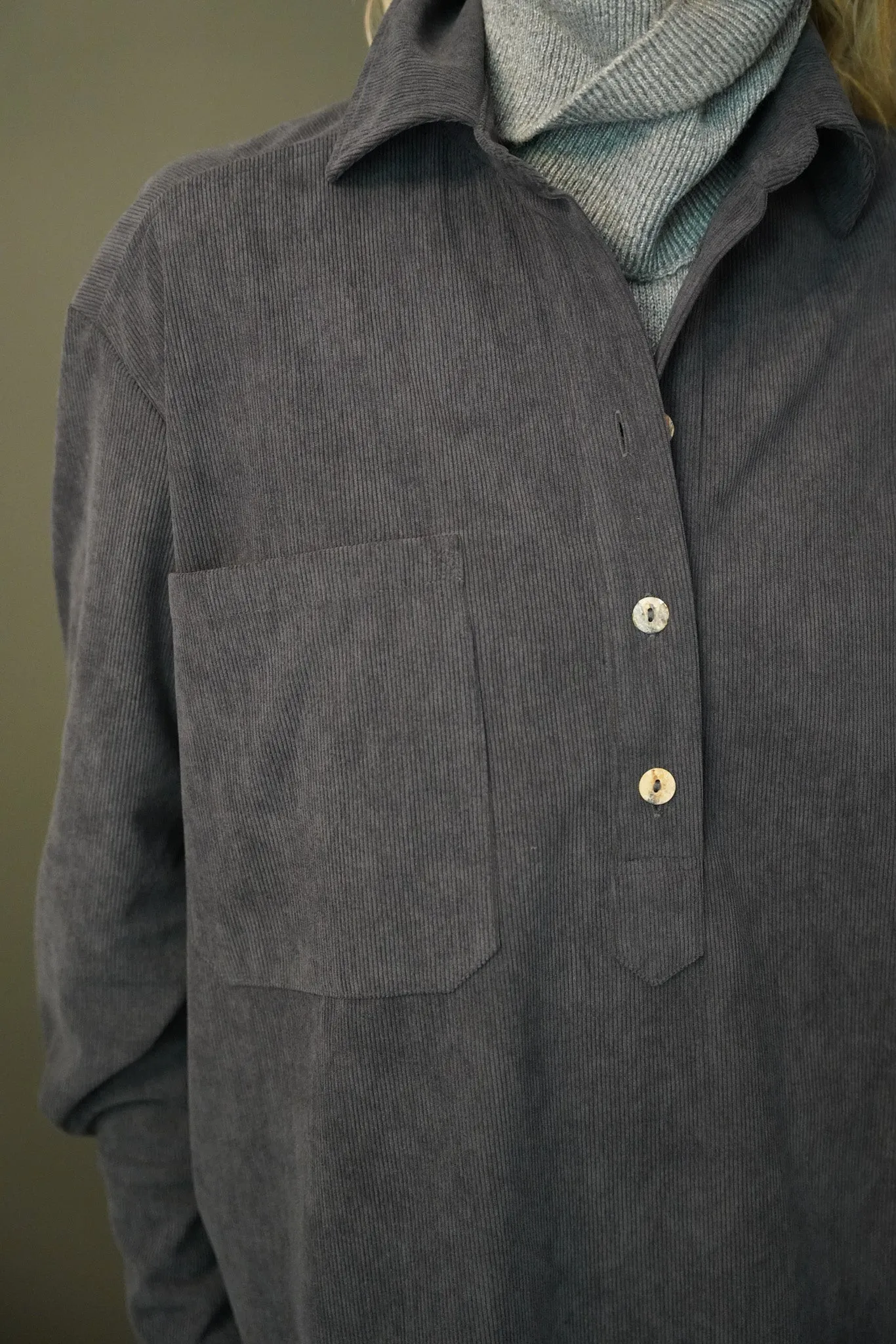 Charcoal Corduroy Large Pocket Shirt