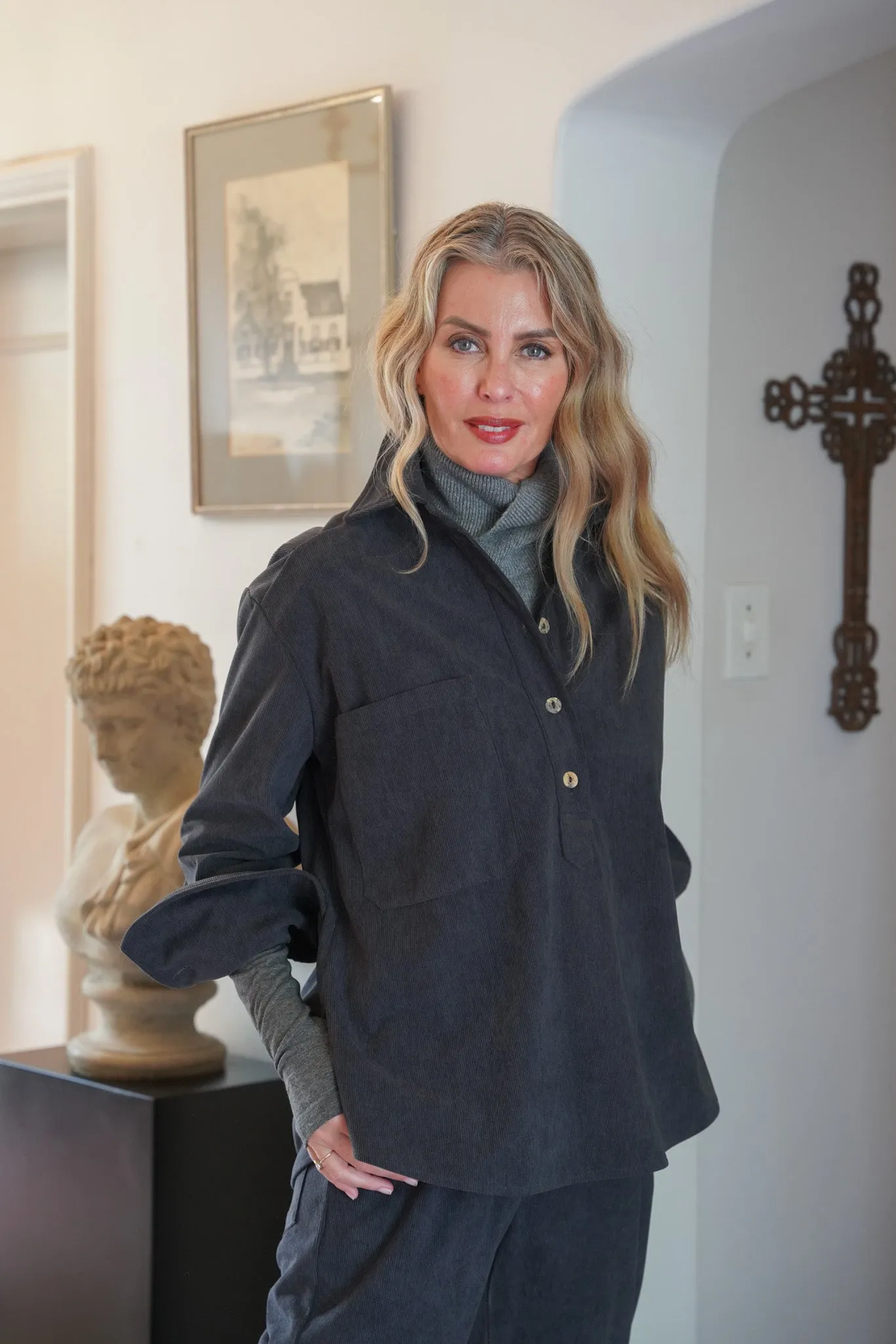Charcoal Corduroy Large Pocket Shirt