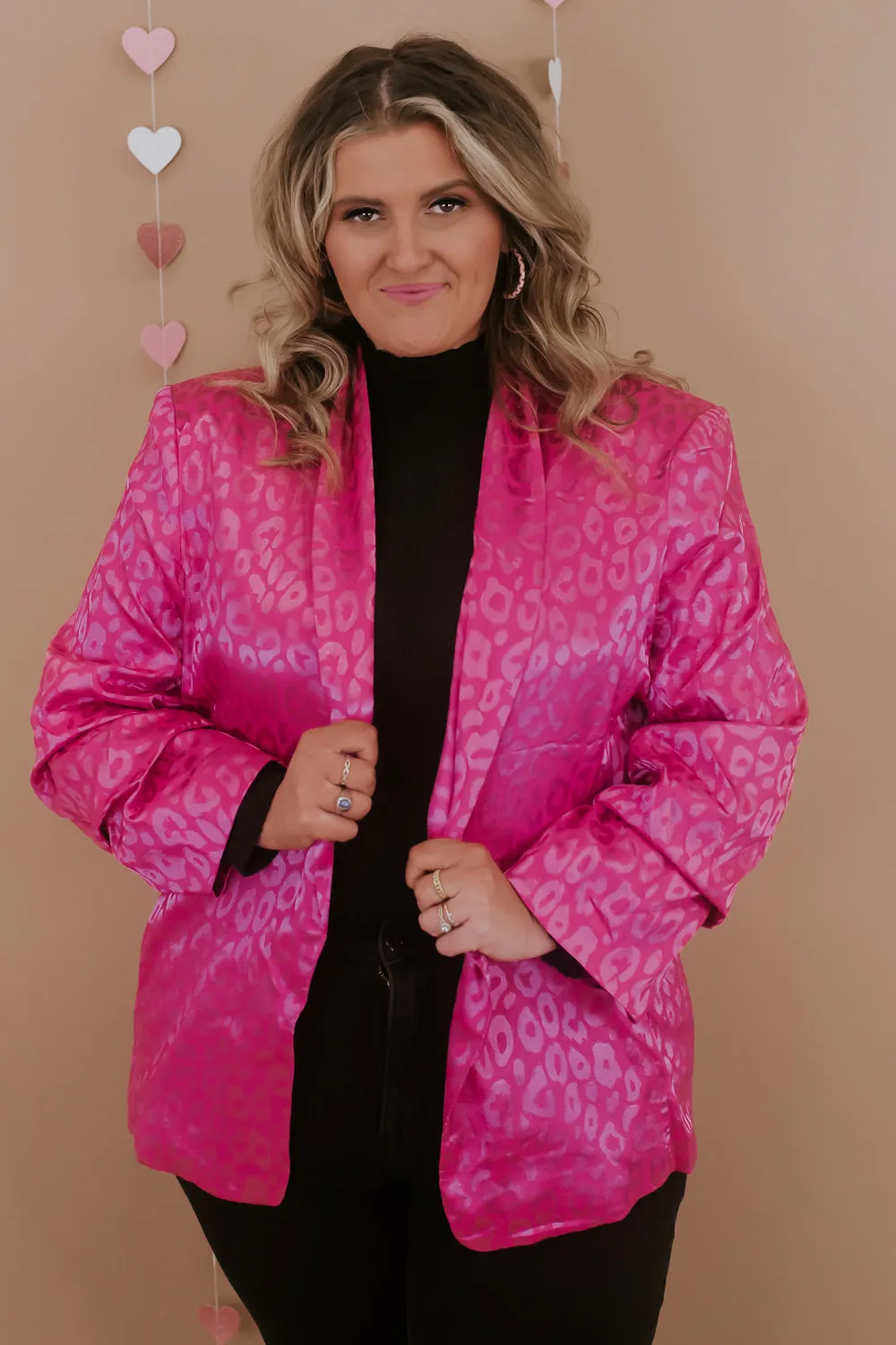 Cheetah Print Satin Blazer, Hot Pink