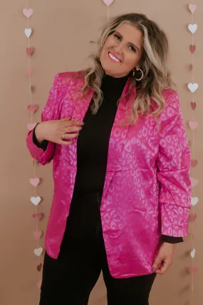 Cheetah Print Satin Blazer, Hot Pink