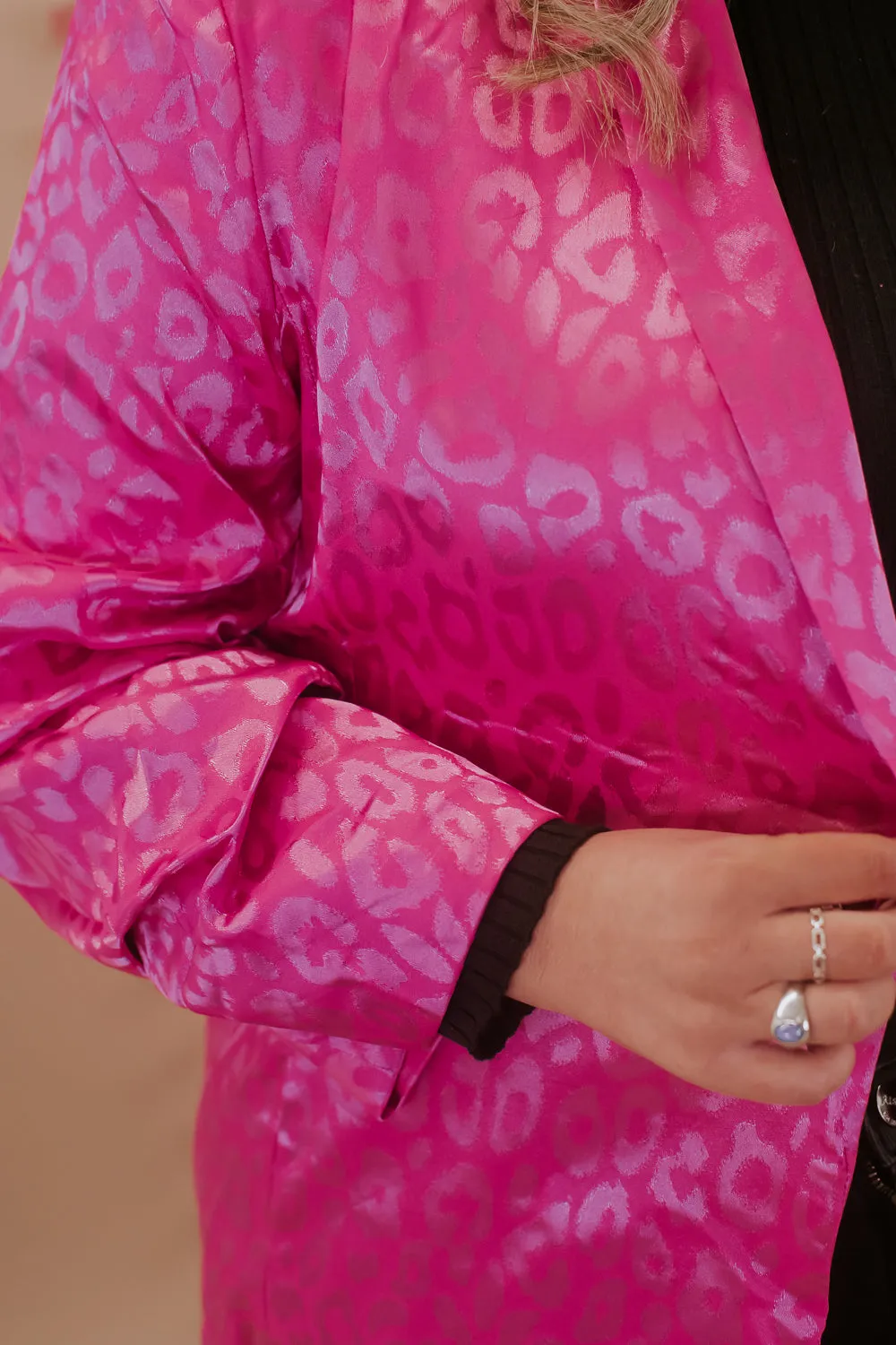 Cheetah Print Satin Blazer, Hot Pink