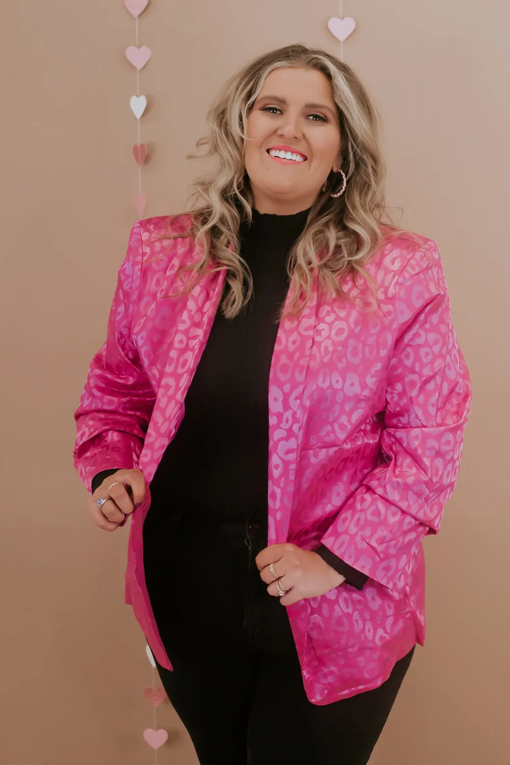 Cheetah Print Satin Blazer, Hot Pink