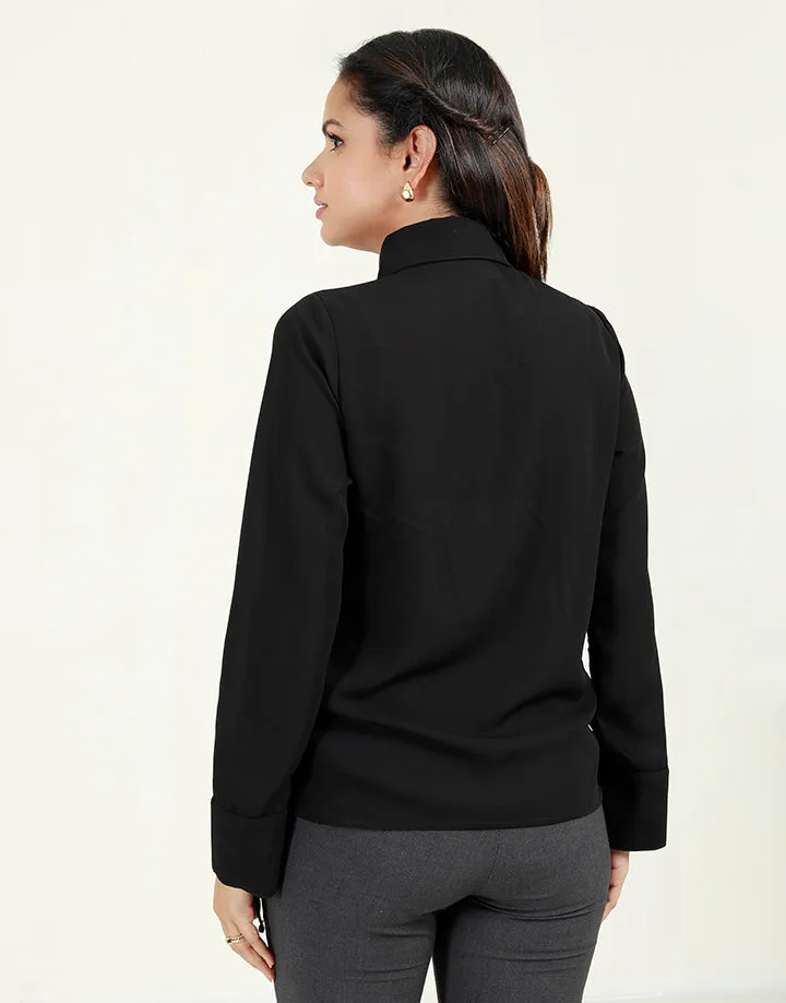 Collared Blouse with Drawstring Sleeves