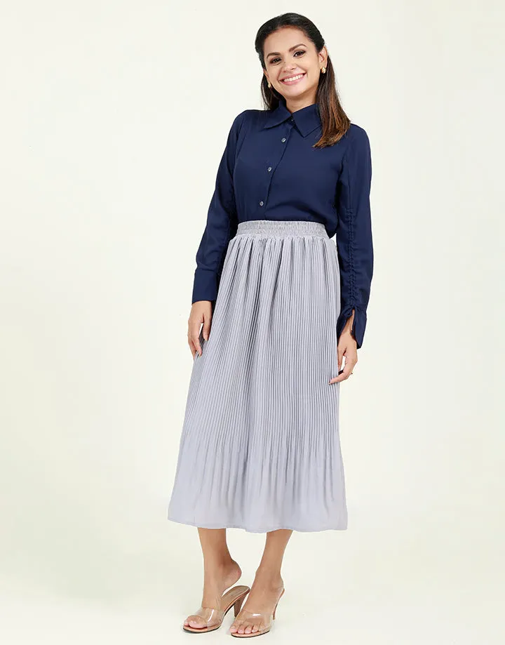 Collared Blouse with Drawstring Sleeves