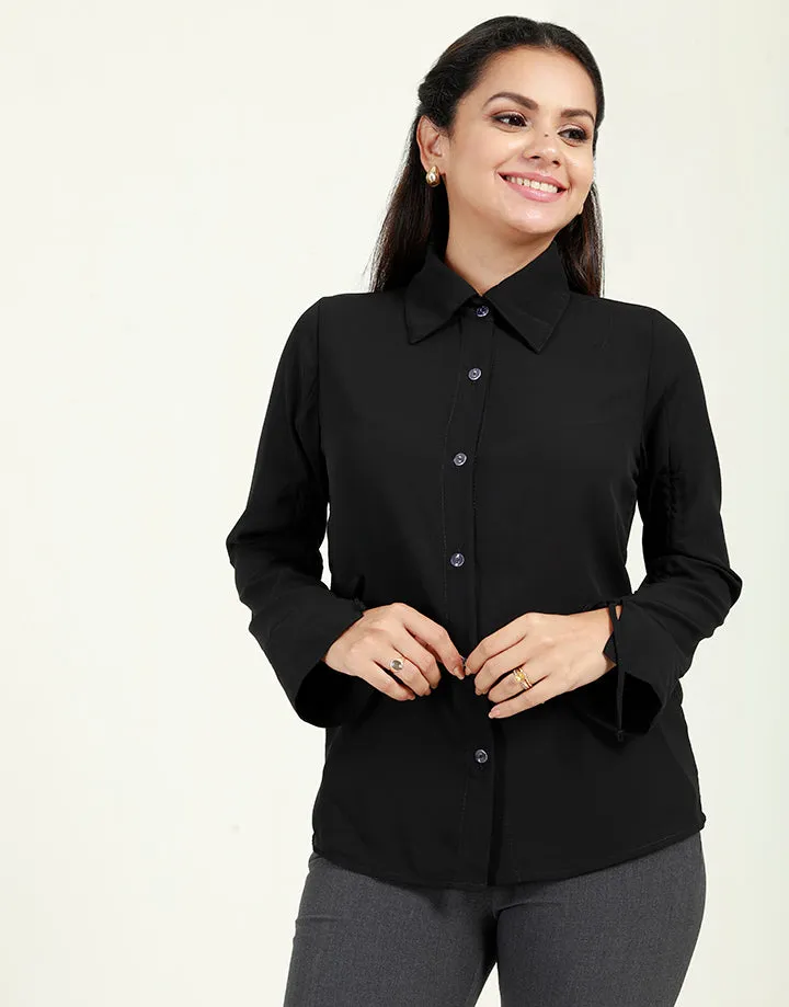 Collared Blouse with Drawstring Sleeves