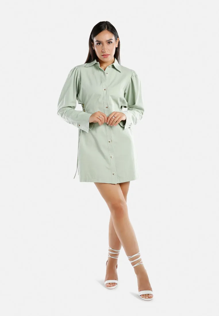 Cut Out Ruched Shirt Dress