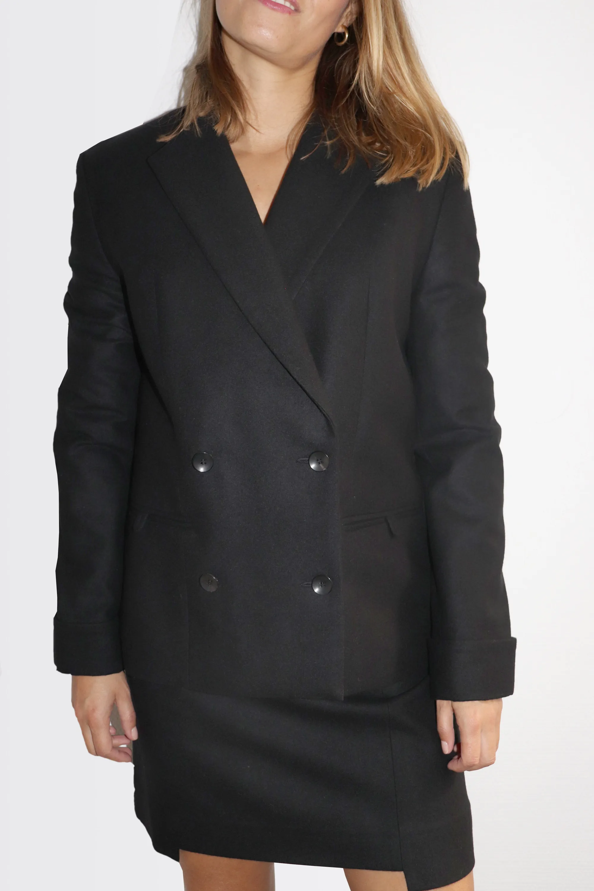 DOUBLE BREASTED BLACK ORGANIC PURE WOOL BLAZER 01/1