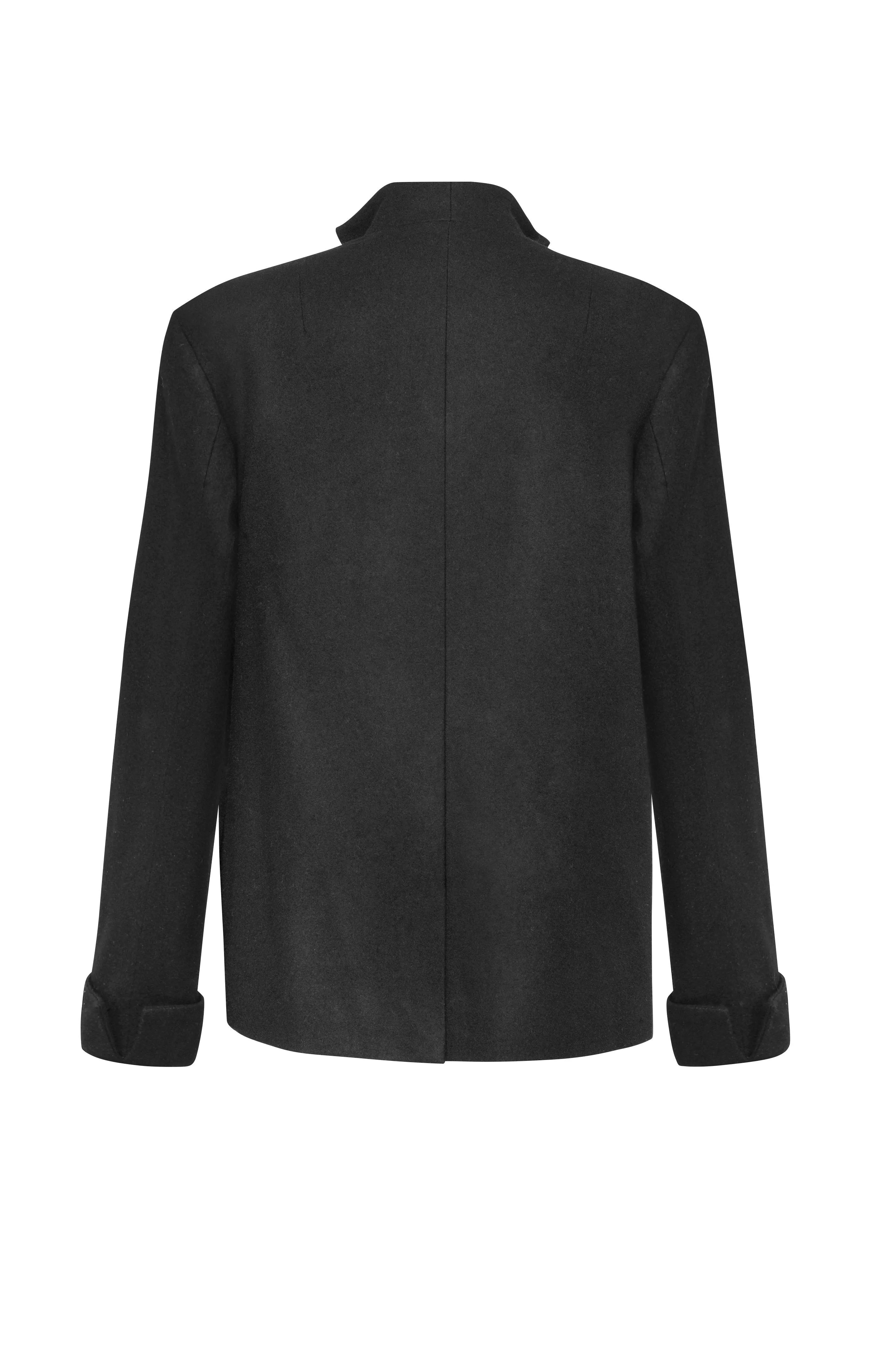 DOUBLE BREASTED BLACK ORGANIC PURE WOOL BLAZER 01/1