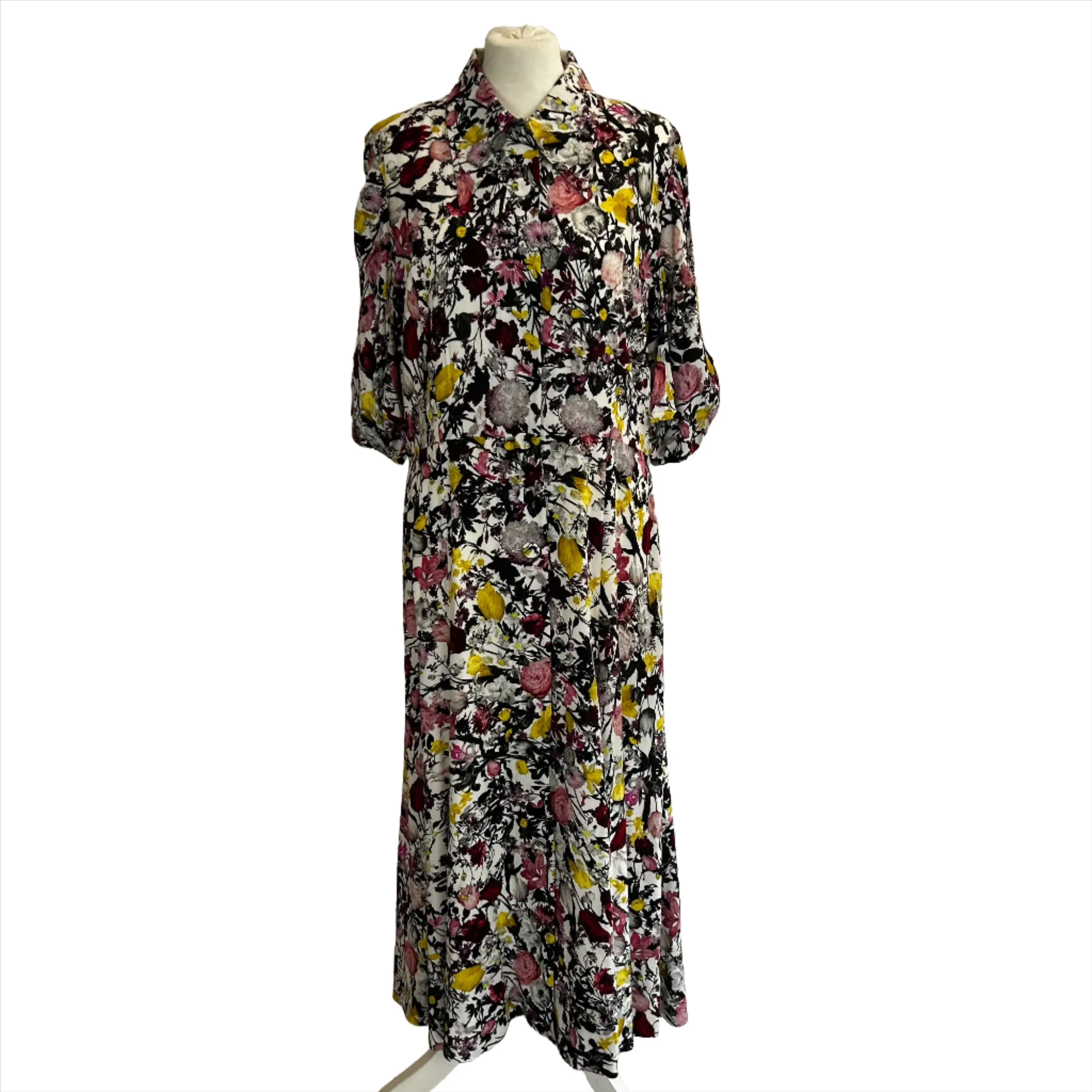 Erdem Multi Floral Print Collared Maxi Dress XL
