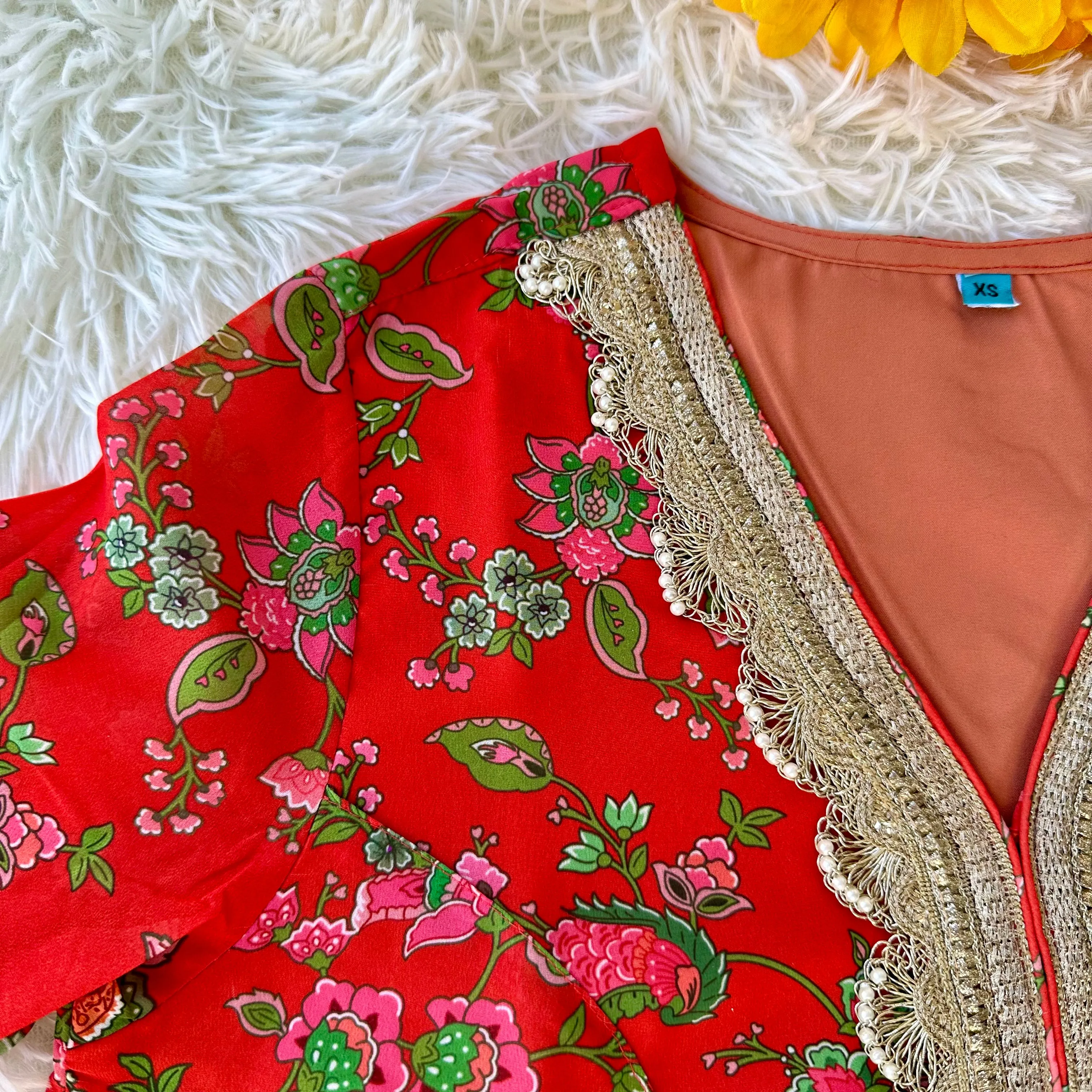 Festive Elegance: Orange Georgette Botanical Printed Kurta with Palazzo