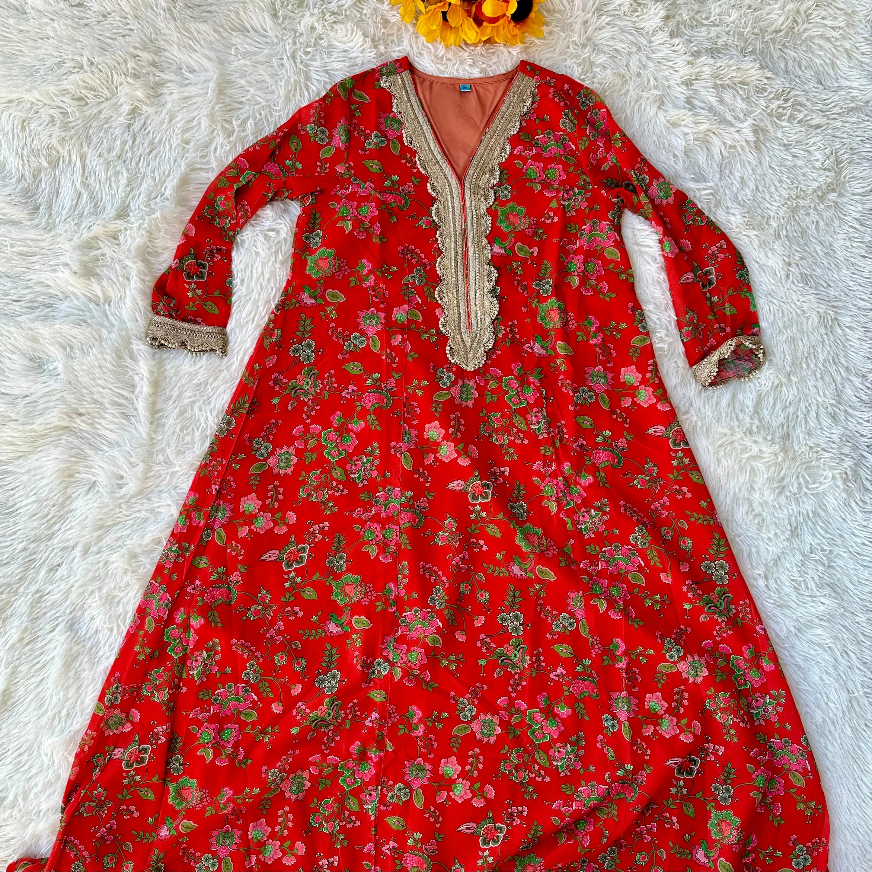 Festive Elegance: Orange Georgette Botanical Printed Kurta with Palazzo