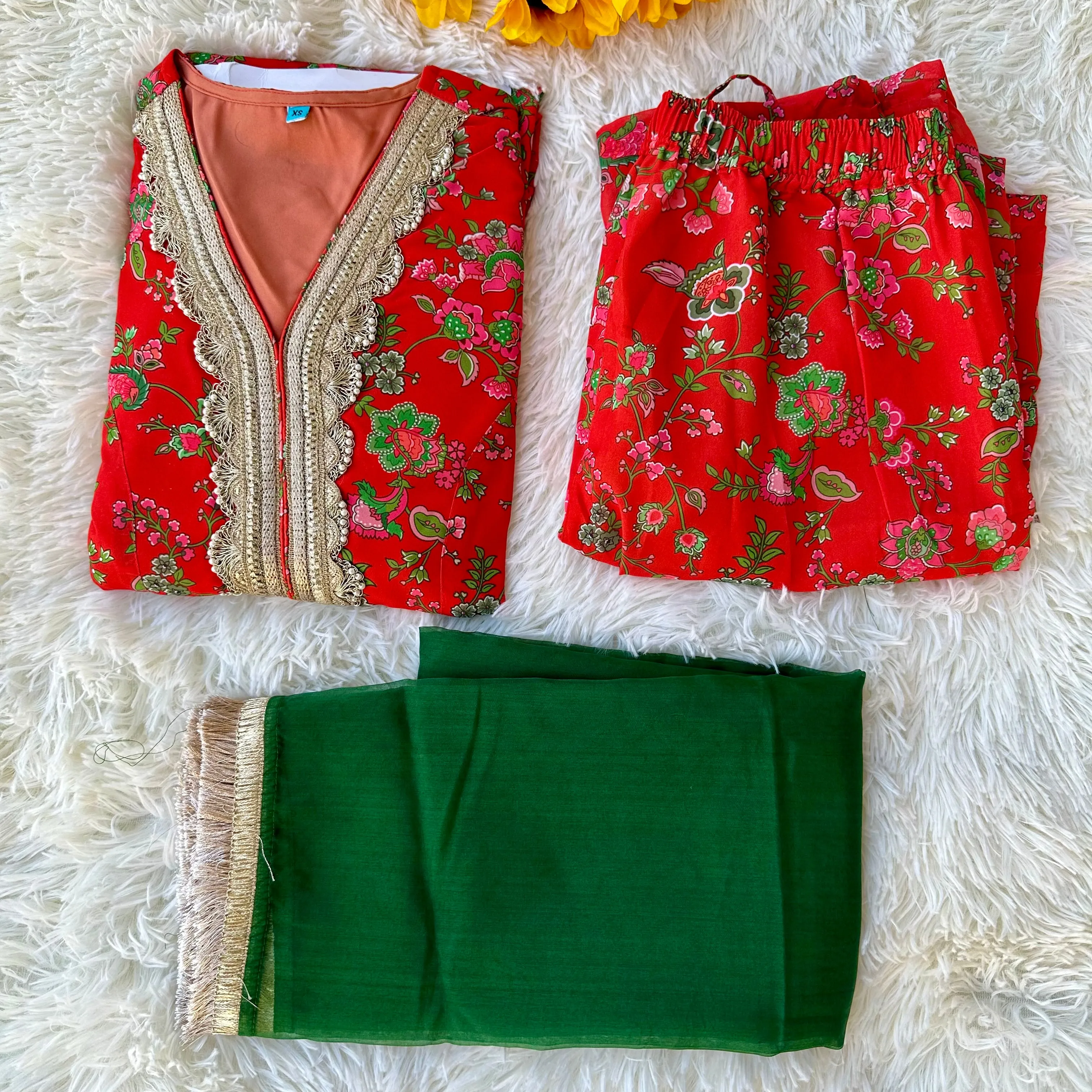 Festive Elegance: Orange Georgette Botanical Printed Kurta with Palazzo