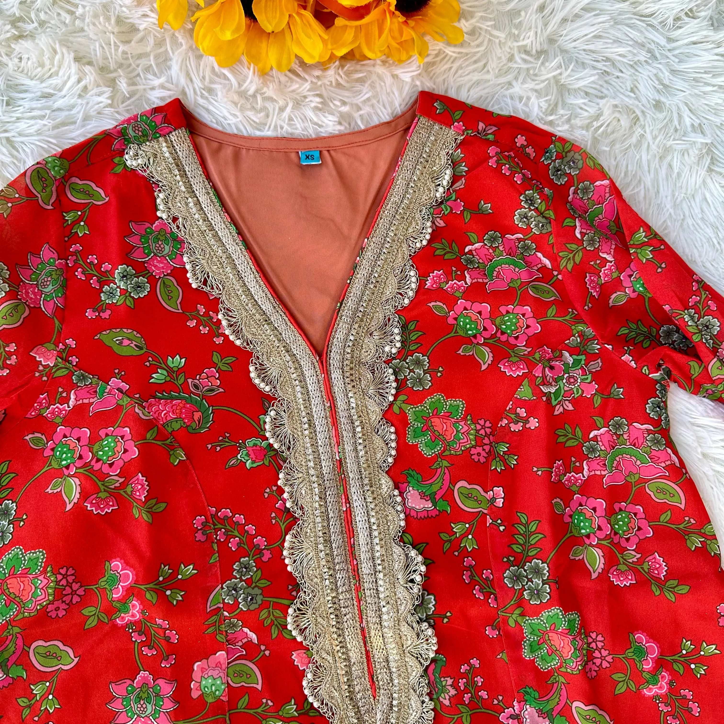 Festive Elegance: Orange Georgette Botanical Printed Kurta with Palazzo