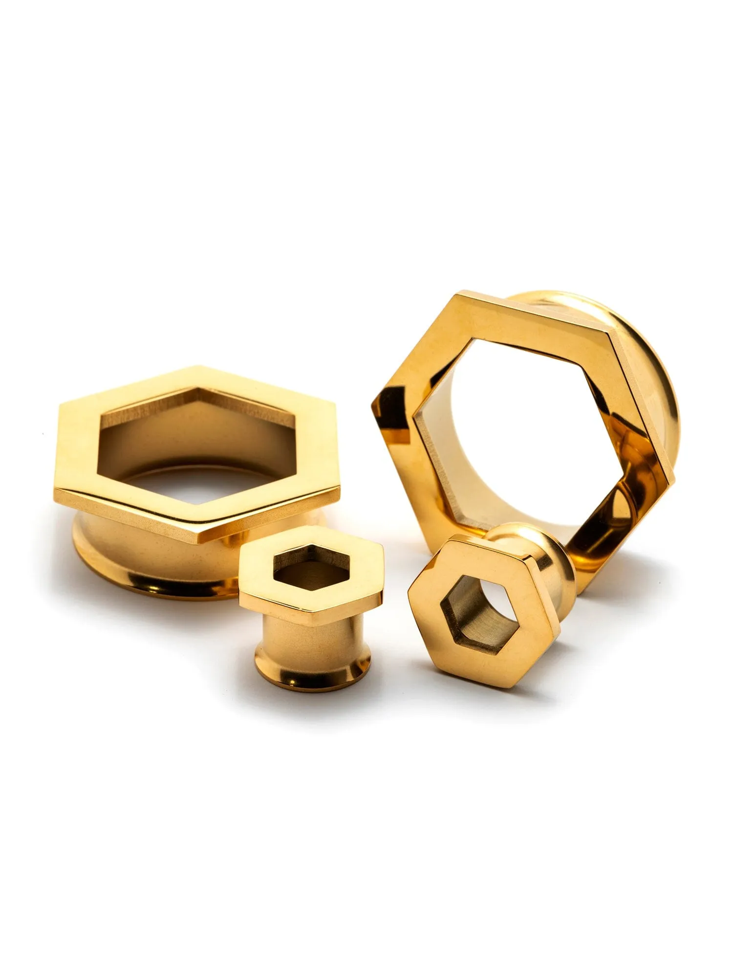 Gold Hexagon Double Flared Steel Tunnels