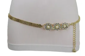 Gold Metal Chain Fashion Belt Flower Charms Adjustable Size S M L