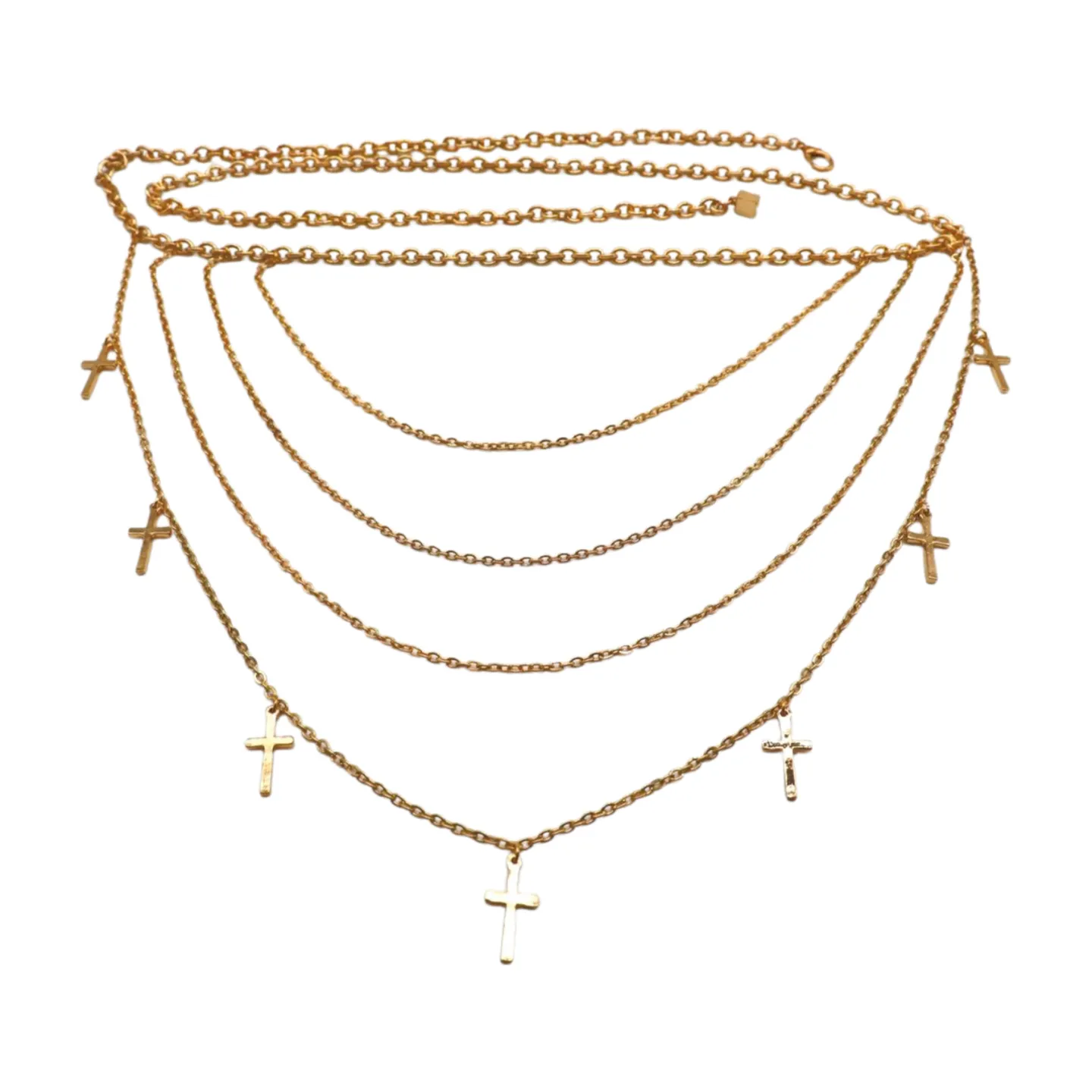 Gold Metal Chain Links Waves Belt Cross Charms S M L