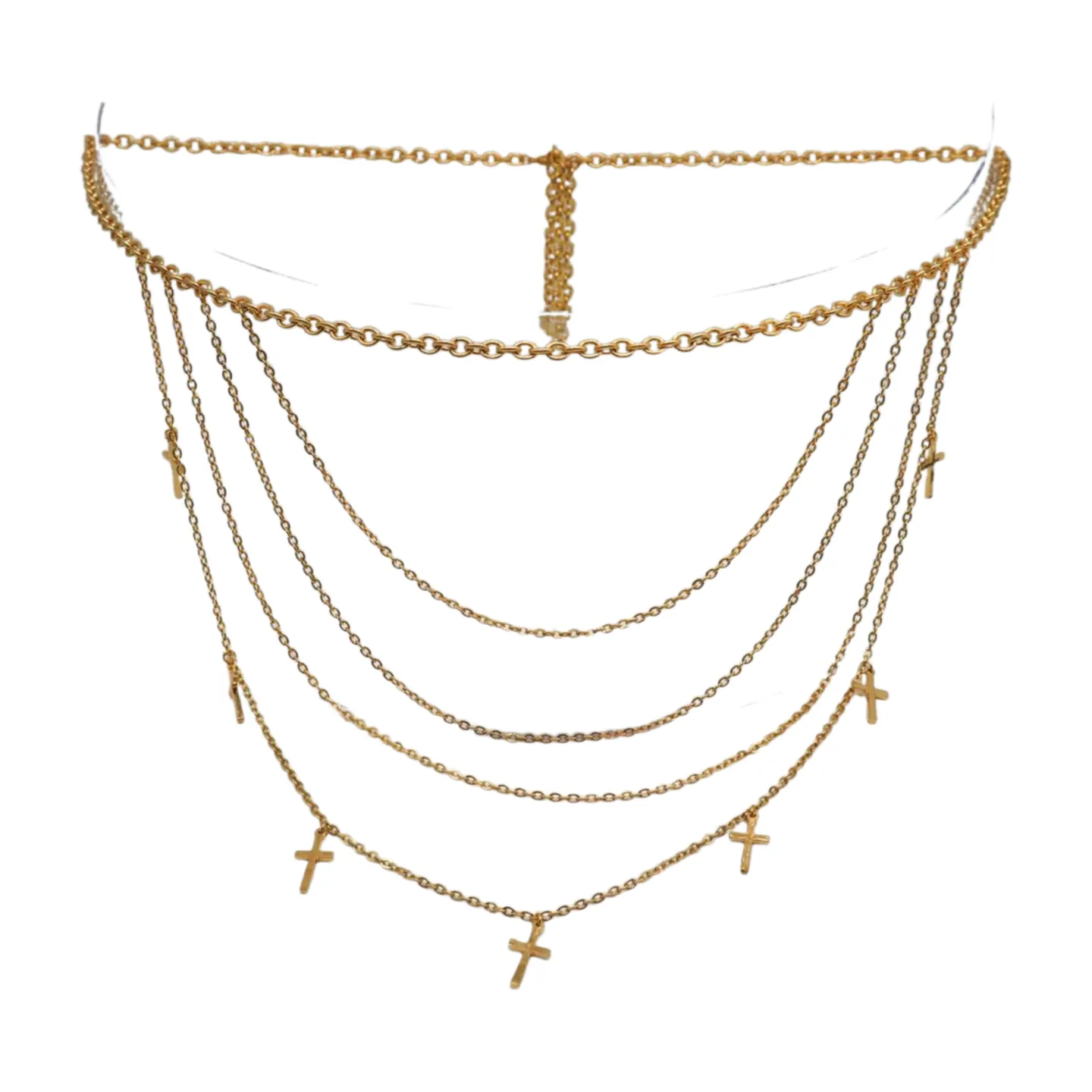 Gold Metal Chain Links Waves Belt Cross Charms S M L
