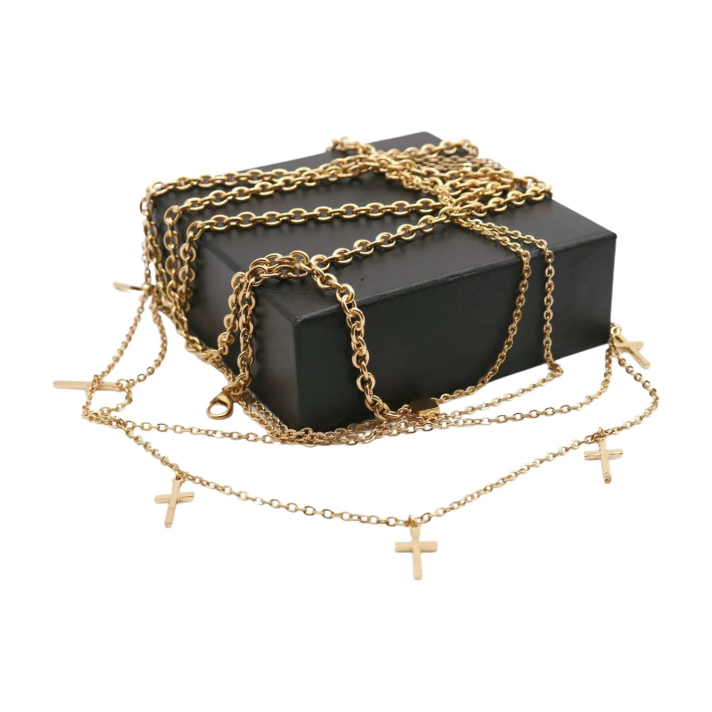 Gold Metal Chain Links Waves Belt Cross Charms S M L