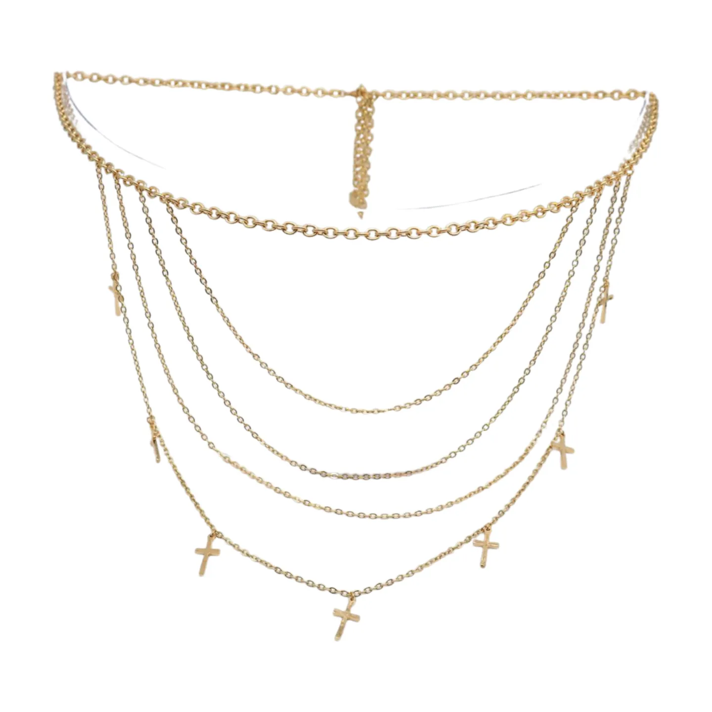 Gold Metal Chain Links Waves Belt Cross Charms S M L